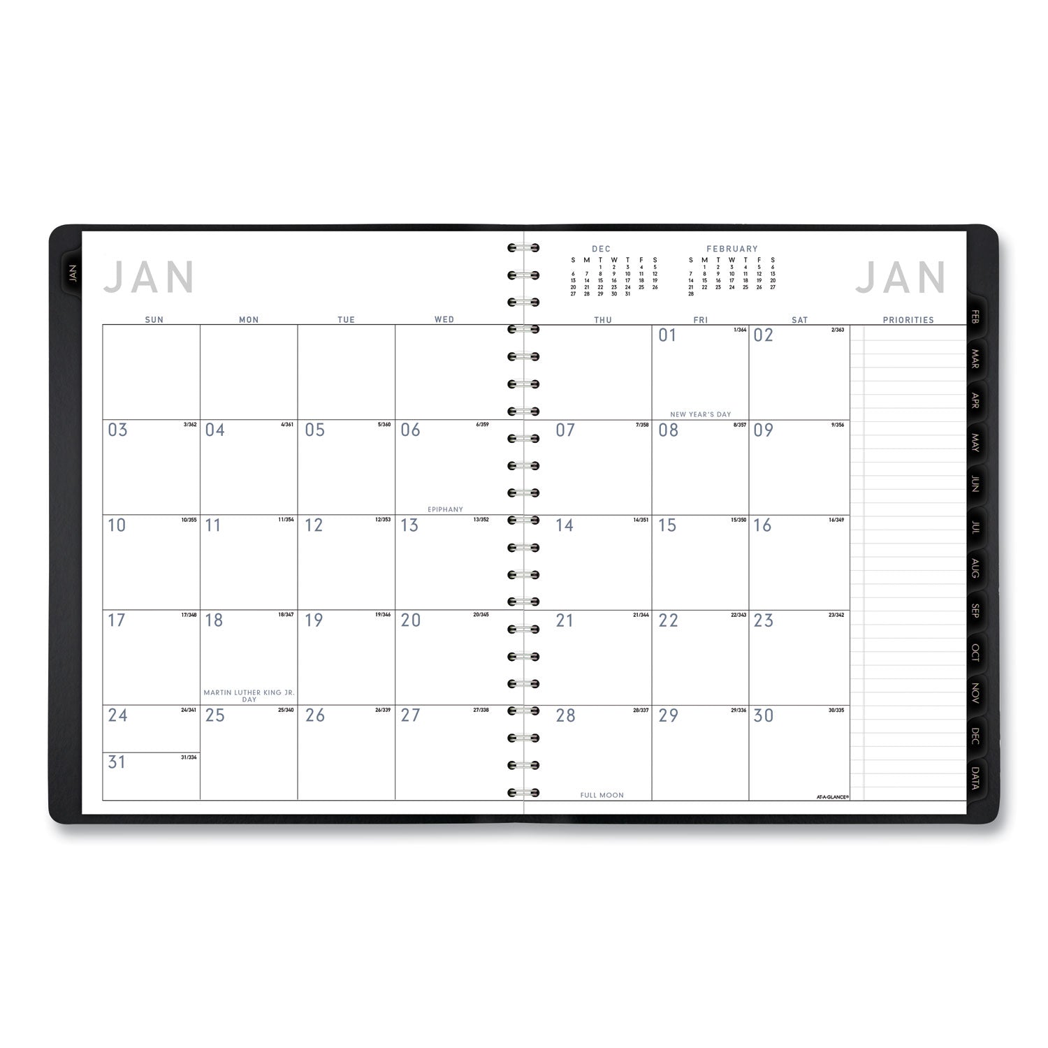 At-A-Glance Contemporary Planner - Large Size - Julian Dates - Weekly, Monthly - 1 Year - January 2024 - December 2024 - 8:00 AM to 5:30 PM - Half-hourly - 1 Week, 1 Month Double Page Layout - 8 1/4" x 11" White Sheet - Wire Bound - Simulated Leather - 4