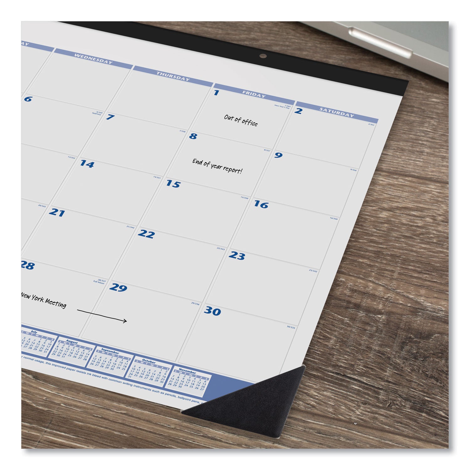Desk Pad, 22 x 17, White Sheets, Black Binding, Black Corners, 12-Month (Jan to Dec): 2024