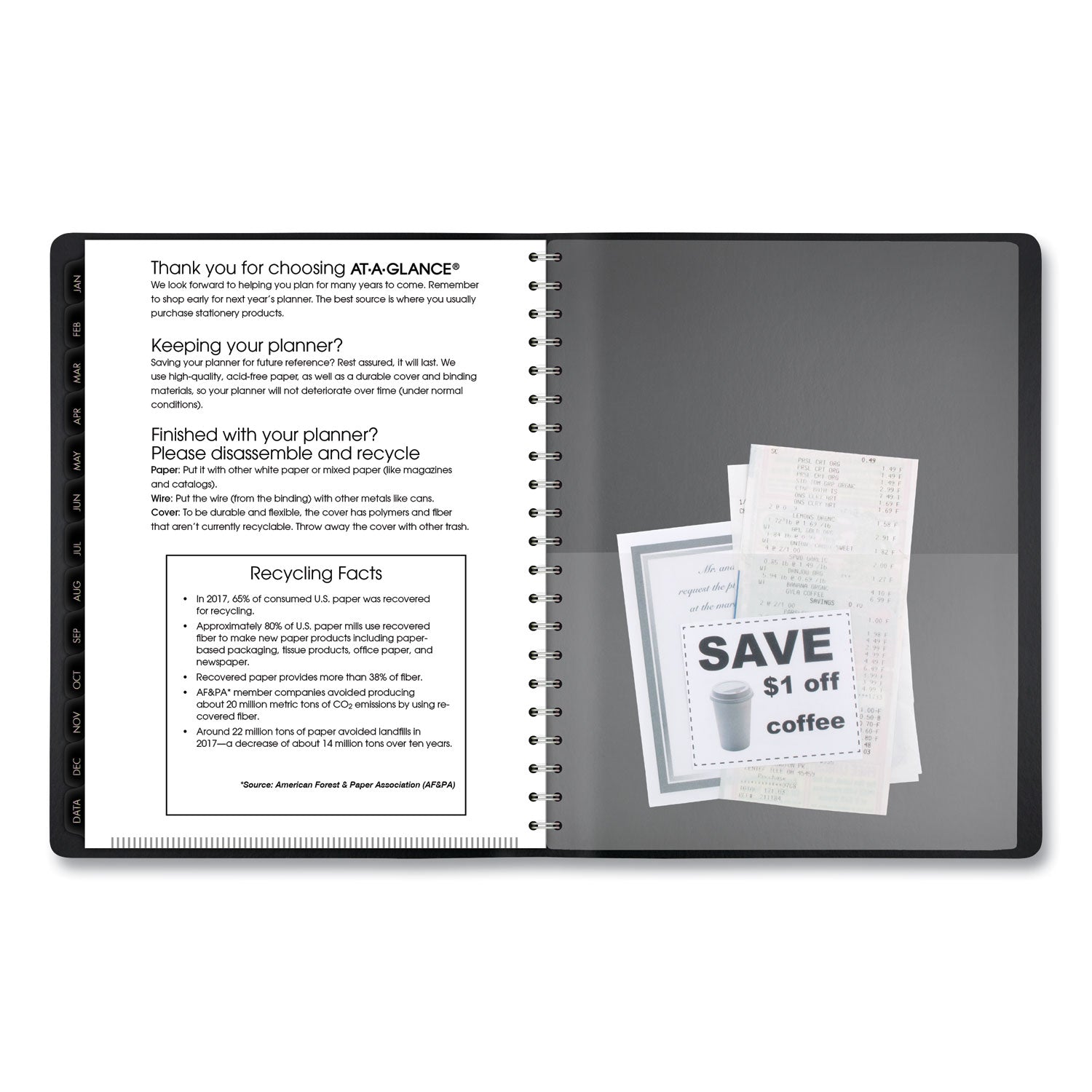 At-A-Glance Contemporary Planner - Large Size - Julian Dates - Weekly, Monthly - 1 Year - January 2024 - December 2024 - 8:00 AM to 5:30 PM - Half-hourly - 1 Week, 1 Month Double Page Layout - 8 1/4" x 11" White Sheet - Wire Bound - Simulated Leather - 3