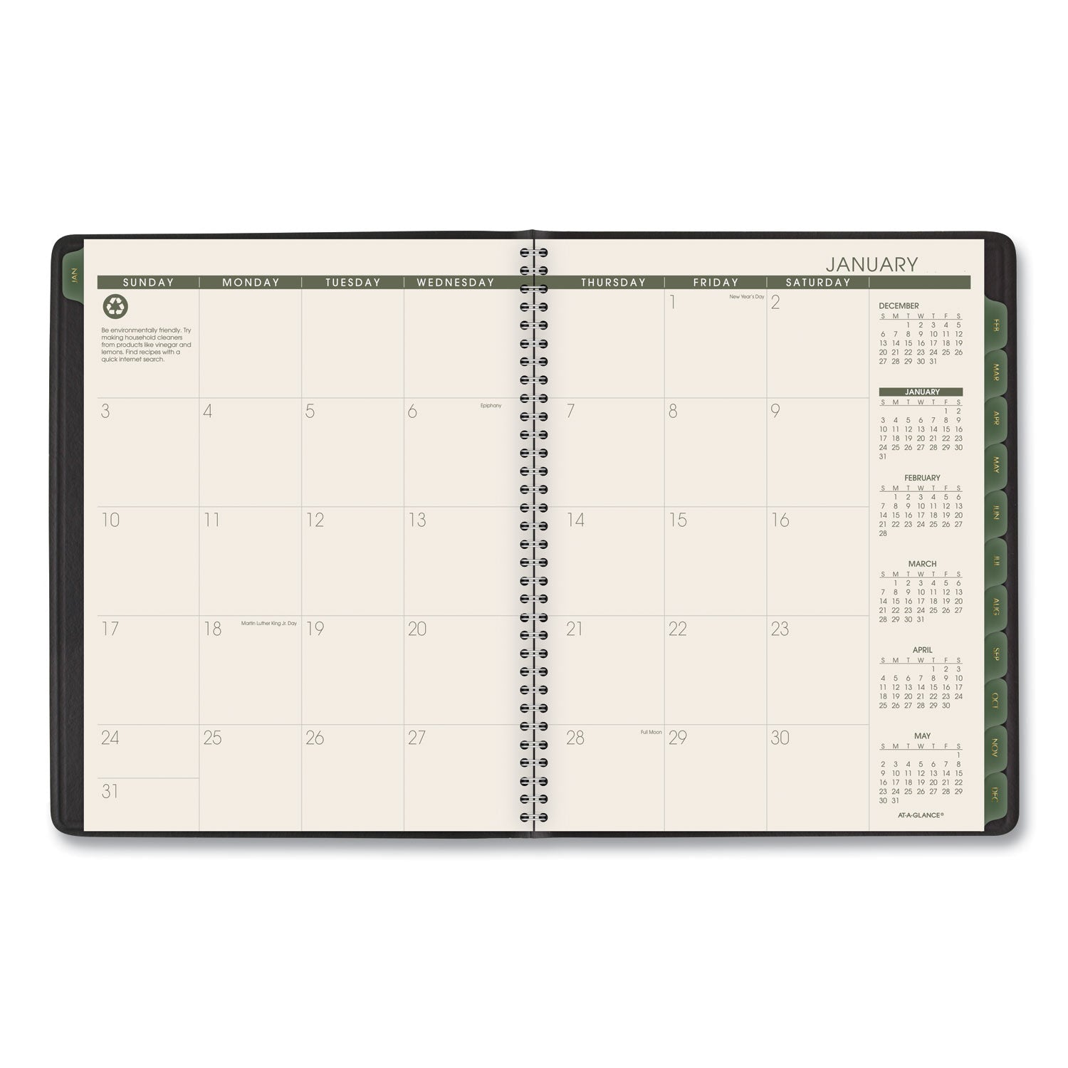 Recycled Weekly Vertical-Column Format Appointment Book, 8.75 x 7, Black Cover, 12-Month (Jan to Dec): 2024 - 