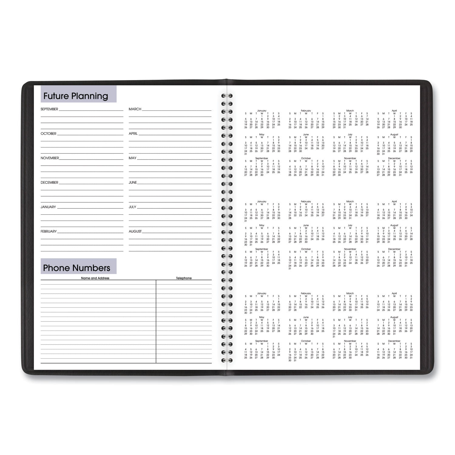 DayMinder Monthly Planner, Academic Year, Ruled Blocks, 12 x 8, Black Cover, 14-Month (July to Aug): 2023 to 2024 - 