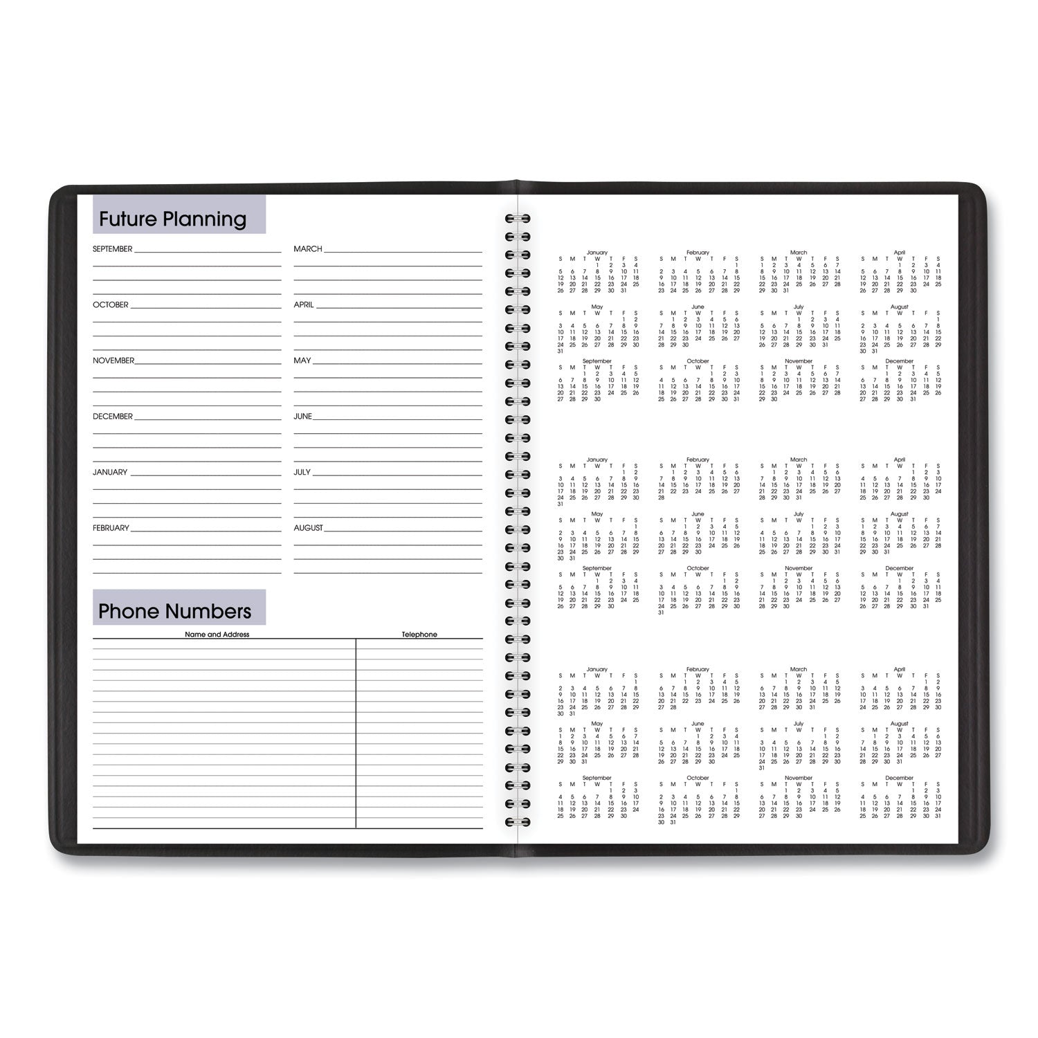 DayMinder Monthly Planner, Academic Year, Ruled Blocks, 12 x 8, Black Cover, 14-Month (July to Aug): 2023 to 2024