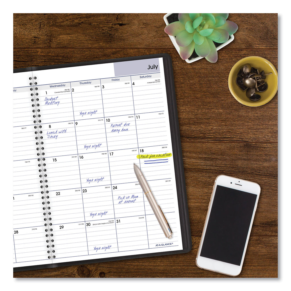 DayMinder Monthly Planner, Academic Year, Ruled Blocks, 12 x 8, Black Cover, 14-Month (July to Aug): 2023 to 2024