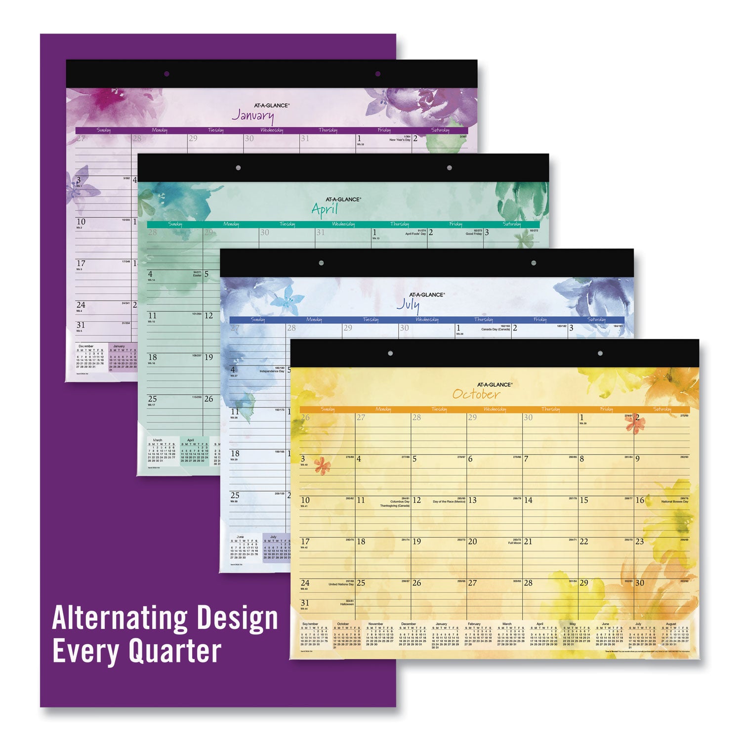 Beautiful Day Desk Pad Calendar, Floral Artwork, 21.75 x 17, Assorted Color Sheets, Black Binding, 12-Month (Jan-Dec): 2024