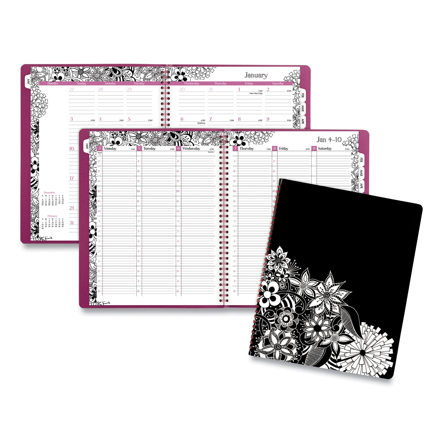 floradoodle-weekly-monthly-professional-planner-adult-coloring-artwork-11-x-85-black-white-cover-12-month-jan-dec2024_aag589905 - 1