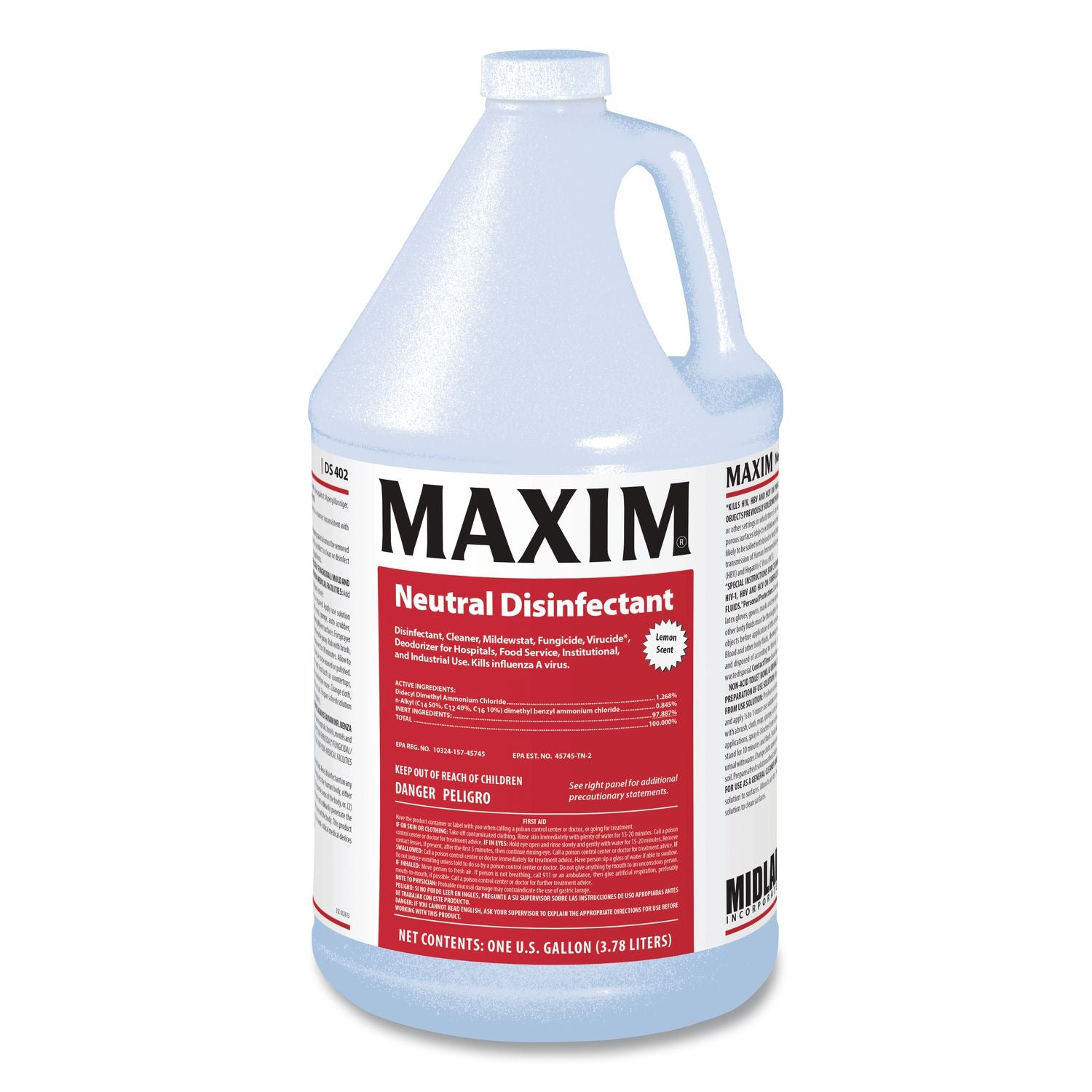 Neutral Disinfectant, Lemon Scent, 1 gal Bottle, 4/Carton