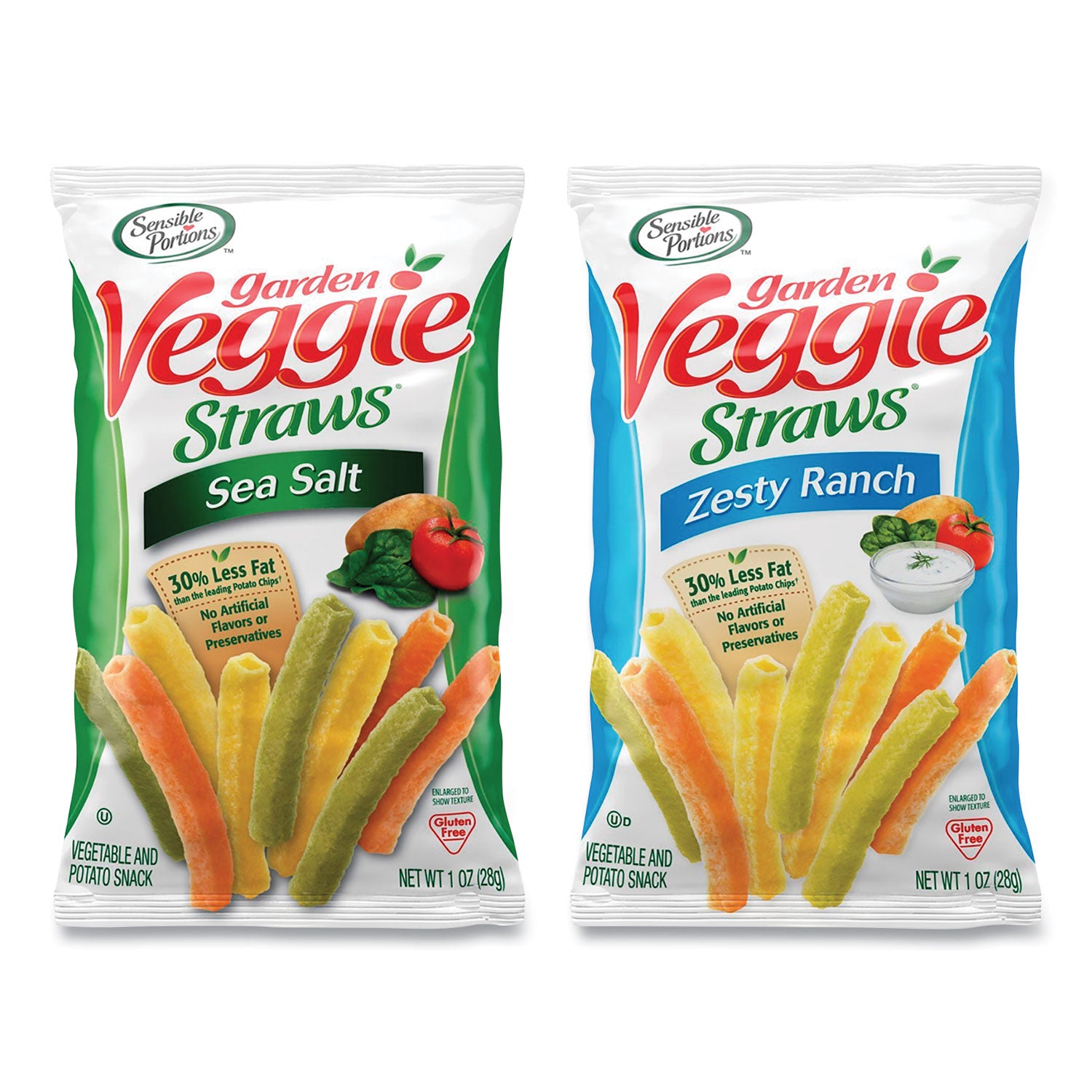 Veggie Straws, Cheddar Cheese/Sea Salt/Zesty Ranch, 1 oz Bag, 30 Bags/Carton, Ships in 1-3 Business Days
