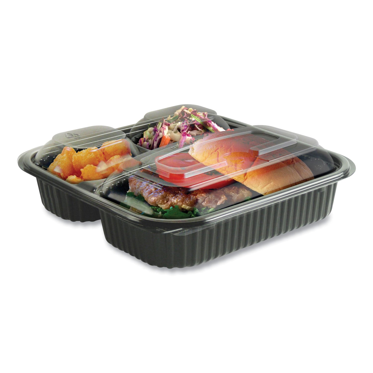 culinary-squares-2-piece-3-compartment-microwavable-container-21-oz-6-oz-6-oz-846-x-846-x-25-clear-blk-plastic-150-ct_anz4118523 - 1