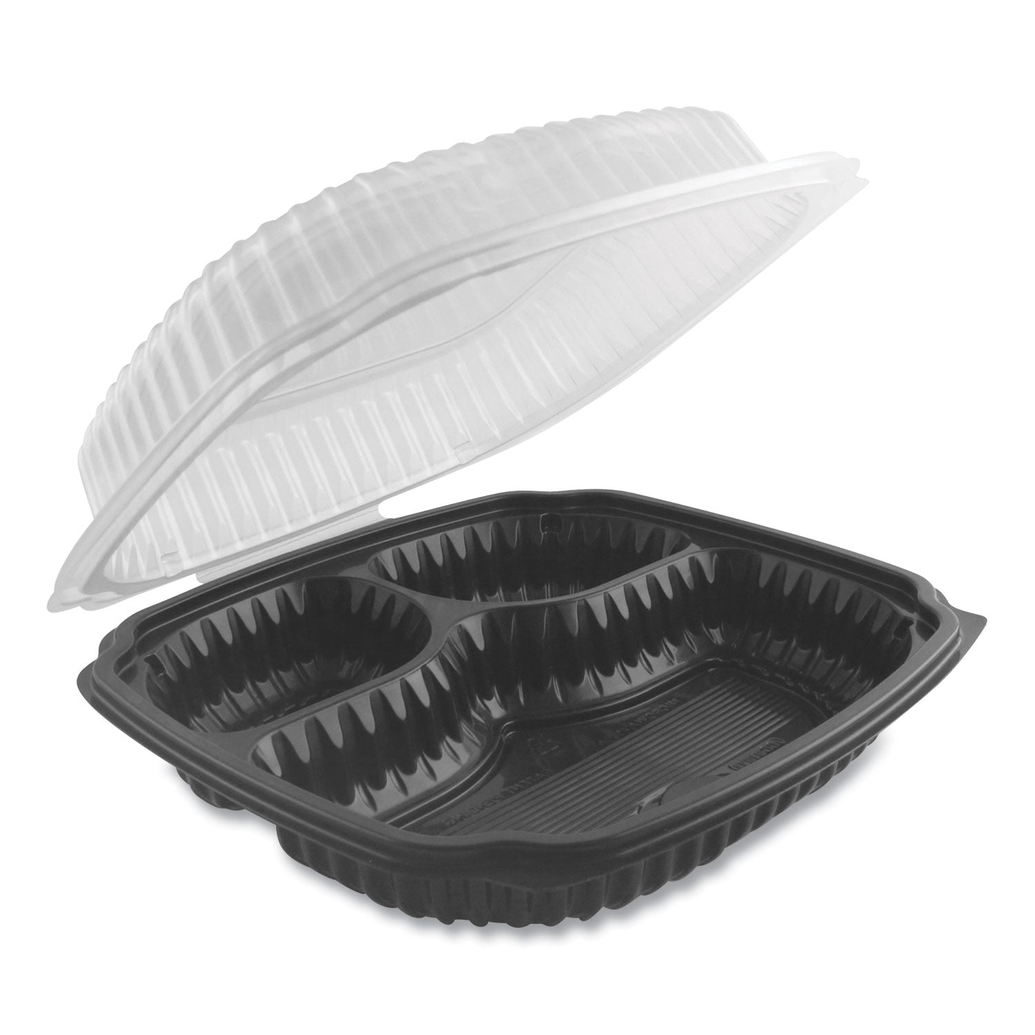 culinary-lites-microwavable-3-compartment-container-20-oz-5-oz-5-oz-9-x-9-x-313-clear-black-plastic-100-carton_anz4699931 - 1