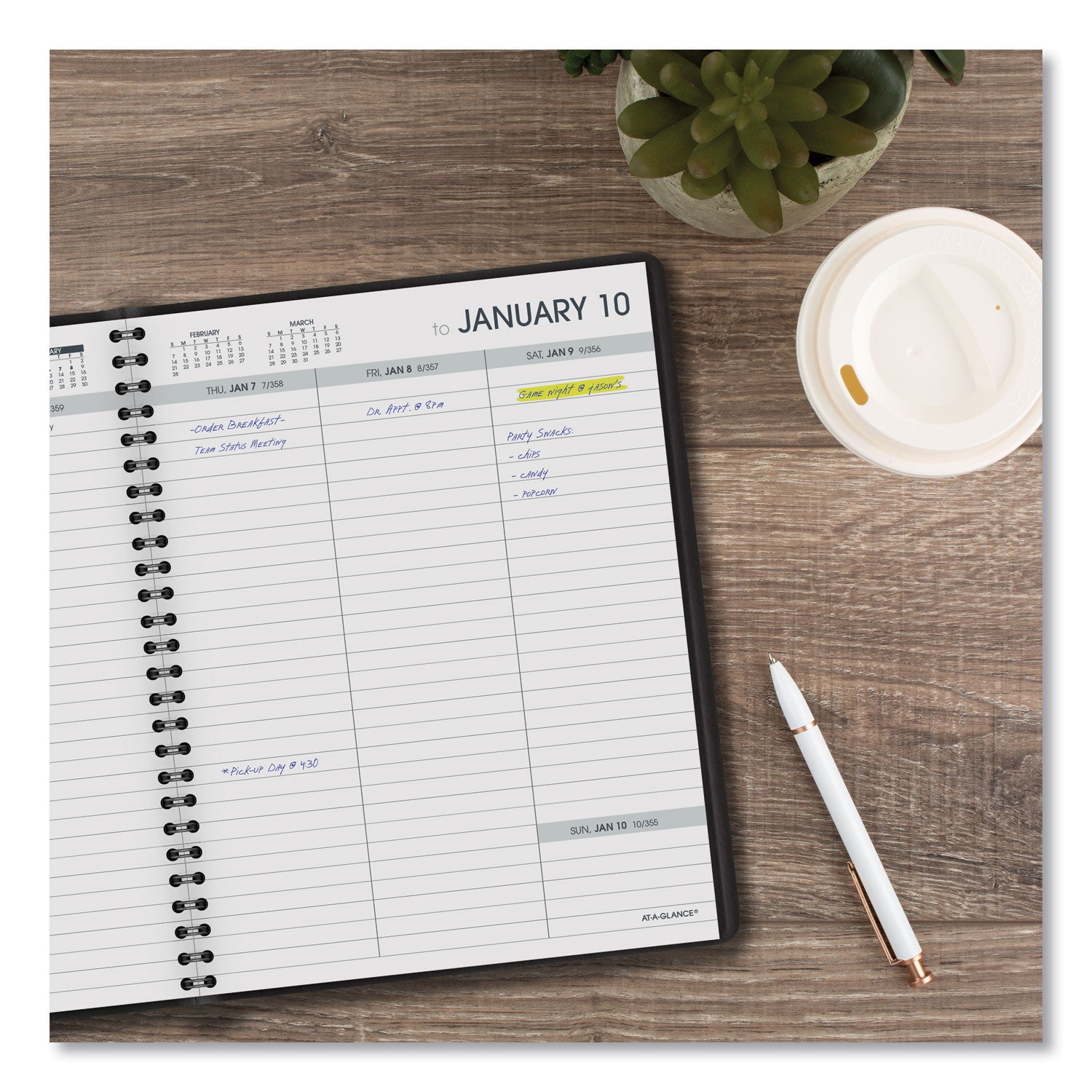 Weekly Planner Ruled for Open Scheduling, 8.75 x 6.75, Black Cover, 12-Month (Jan to Dec): 2024 - 