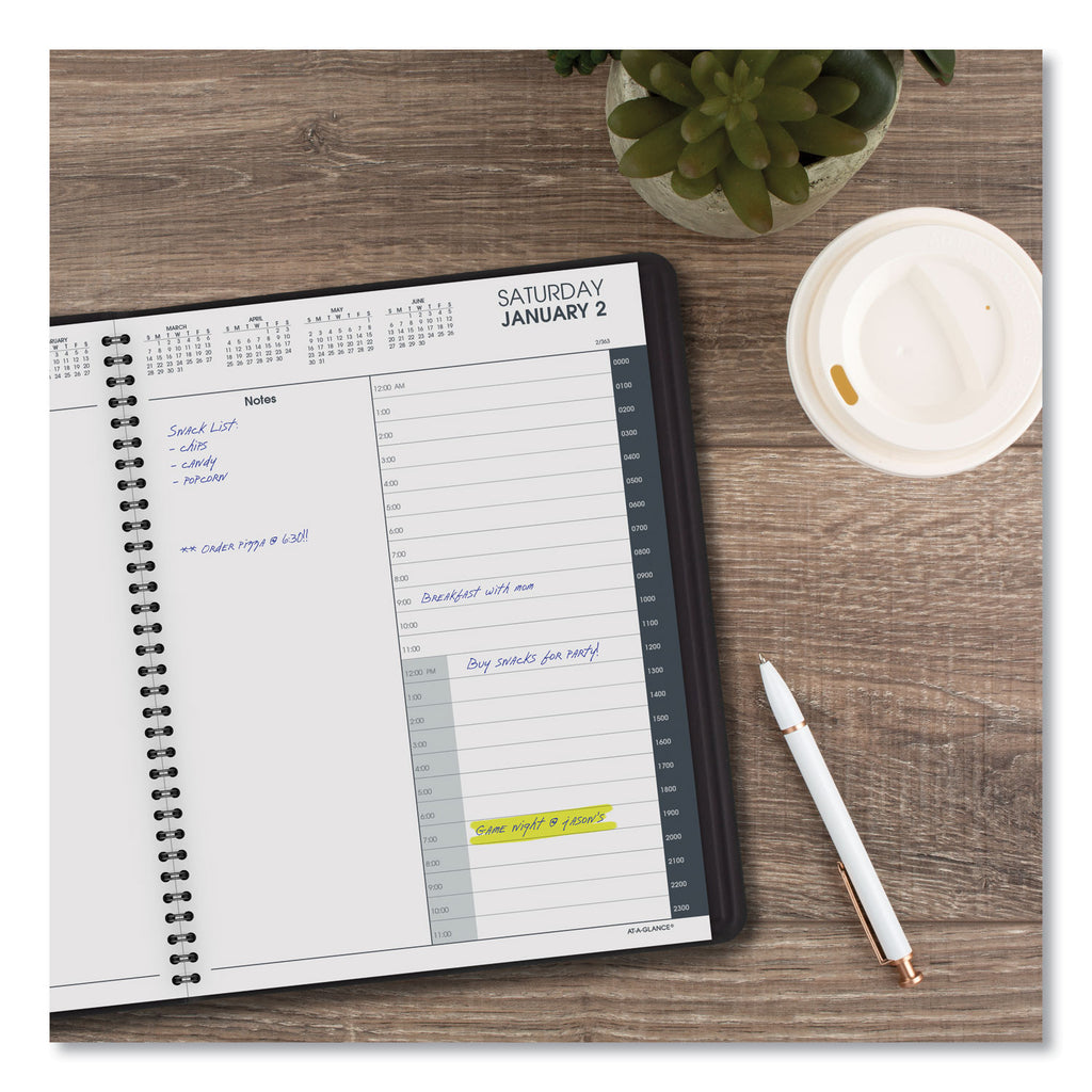 At-A-Glance 24-HourAppointment Book Planner - Daily - January 2024 - December 2024 - 12:00 AM to 11:00 PM - Hourly - 1 Day Single Page Layout - 8 1/2" x 11" Sheet Size - Wire Bound - Simulated Leather - Black CoverNotepad - 1 Each - 5