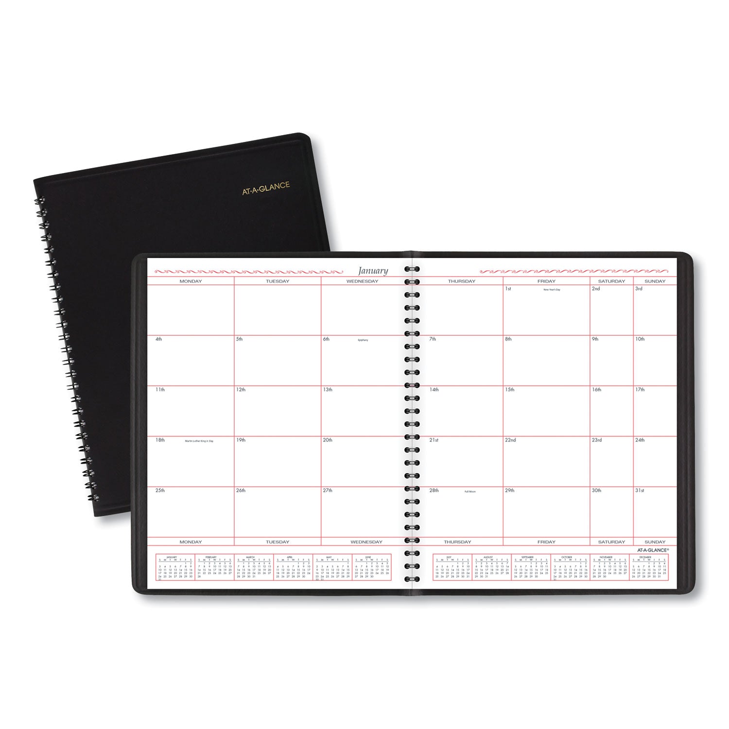 Monthly Planner in Business Week Format, 10 x 8, Black Cover, 12-Month (Jan to Dec): 2024 - 