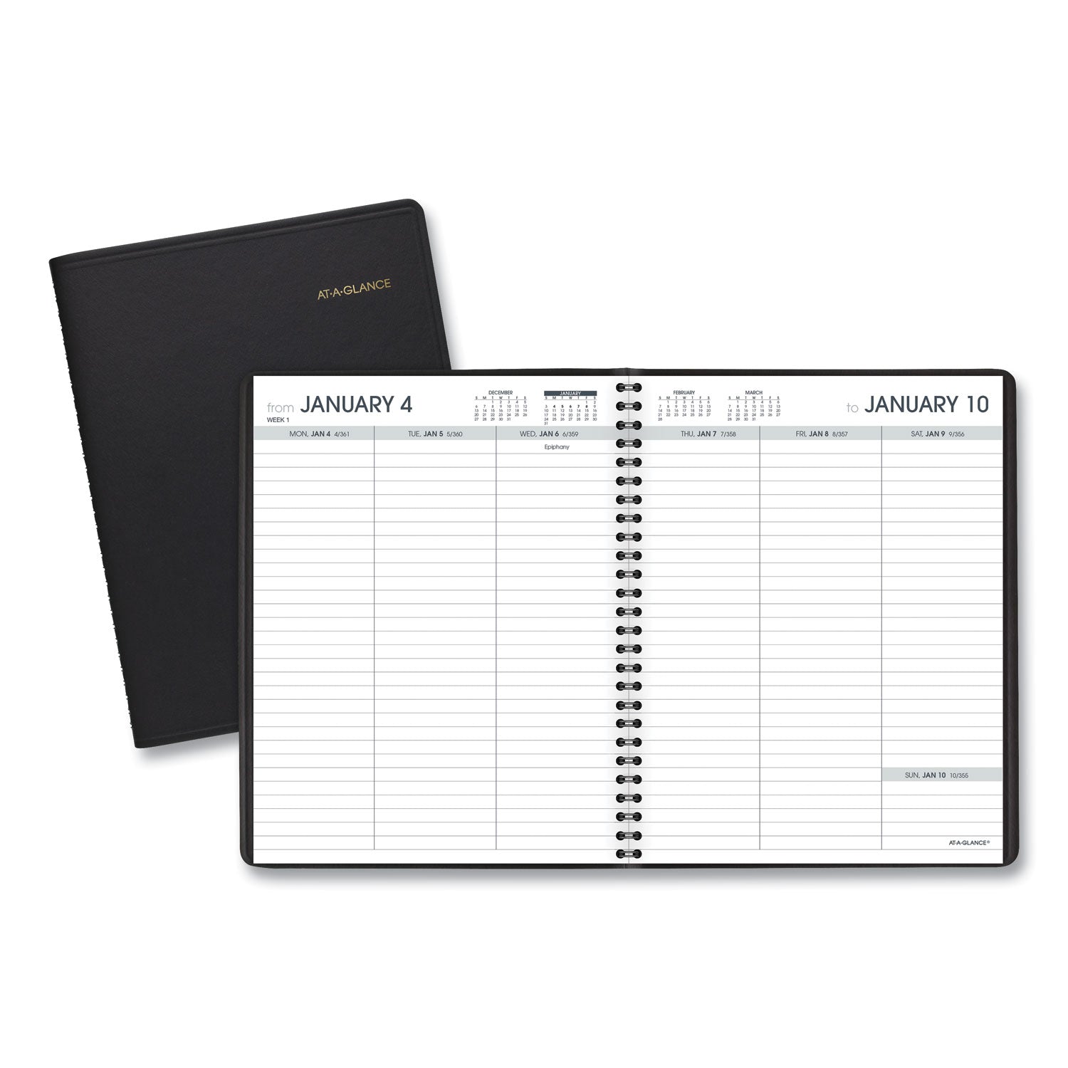 Weekly Planner Ruled for Open Scheduling, 8.75 x 6.75, Black Cover, 12-Month (Jan to Dec): 2024 - 