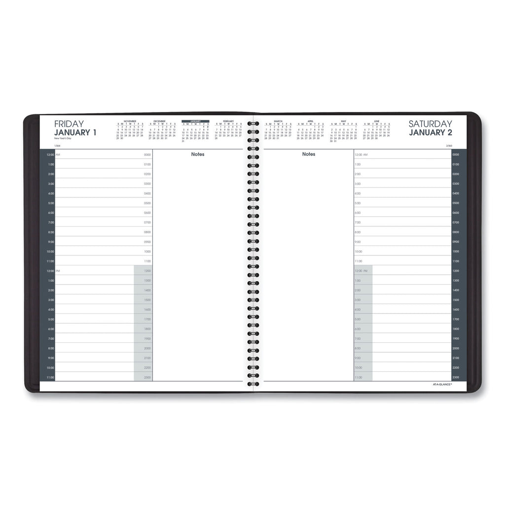 At-A-Glance 24-HourAppointment Book Planner - Daily - January 2024 - December 2024 - 12:00 AM to 11:00 PM - Hourly - 1 Day Single Page Layout - 8 1/2" x 11" Sheet Size - Wire Bound - Simulated Leather - Black CoverNotepad - 1 Each - 3