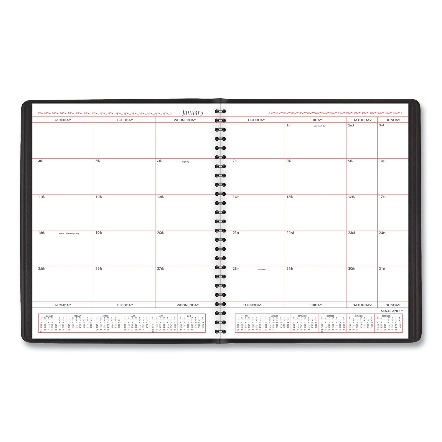 Monthly Planner in Business Week Format, 10 x 8, Black Cover, 12-Month (Jan to Dec): 2024 - 