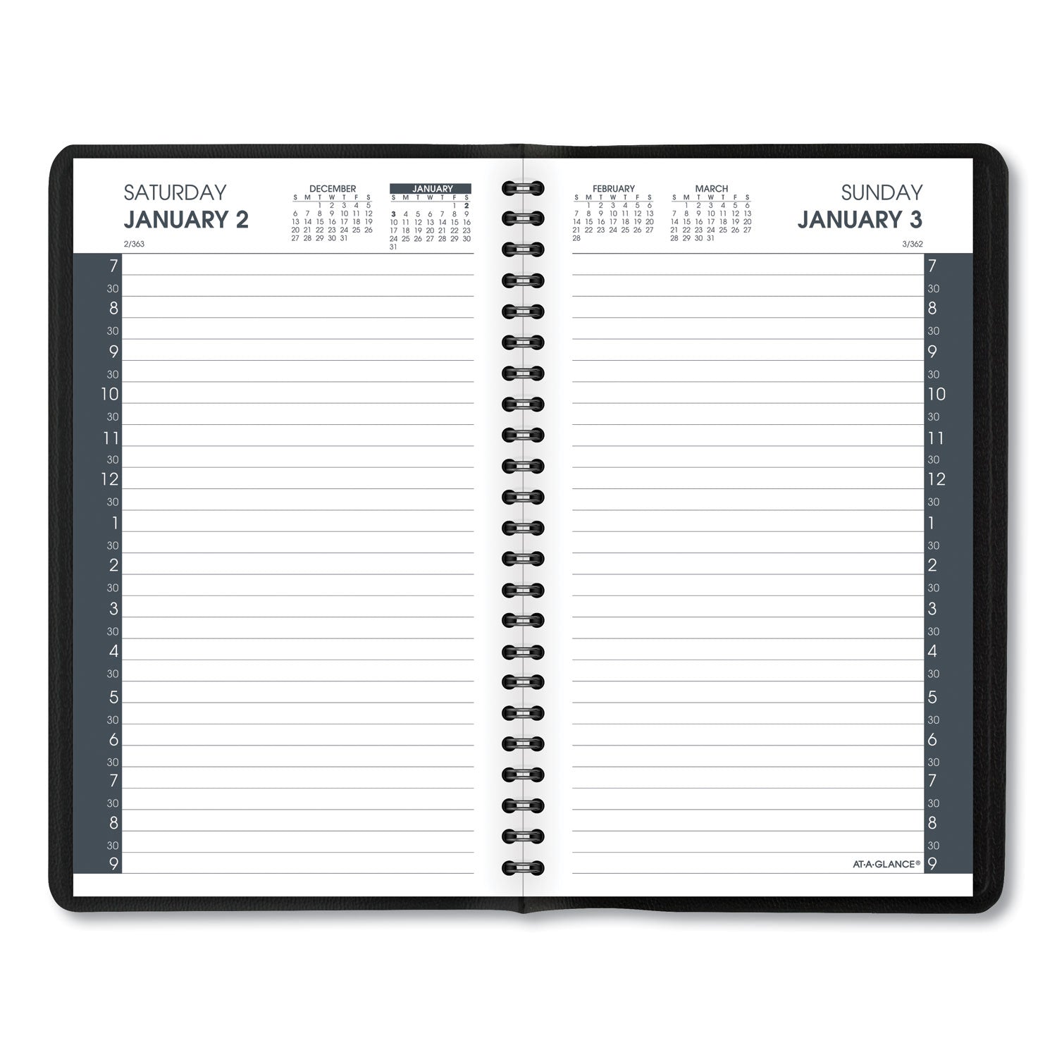 Daily Appointment Book with 30-Minute Appointments, 8 x 5, Black Cover, 12-Month (Jan to Dec): 2024 - 