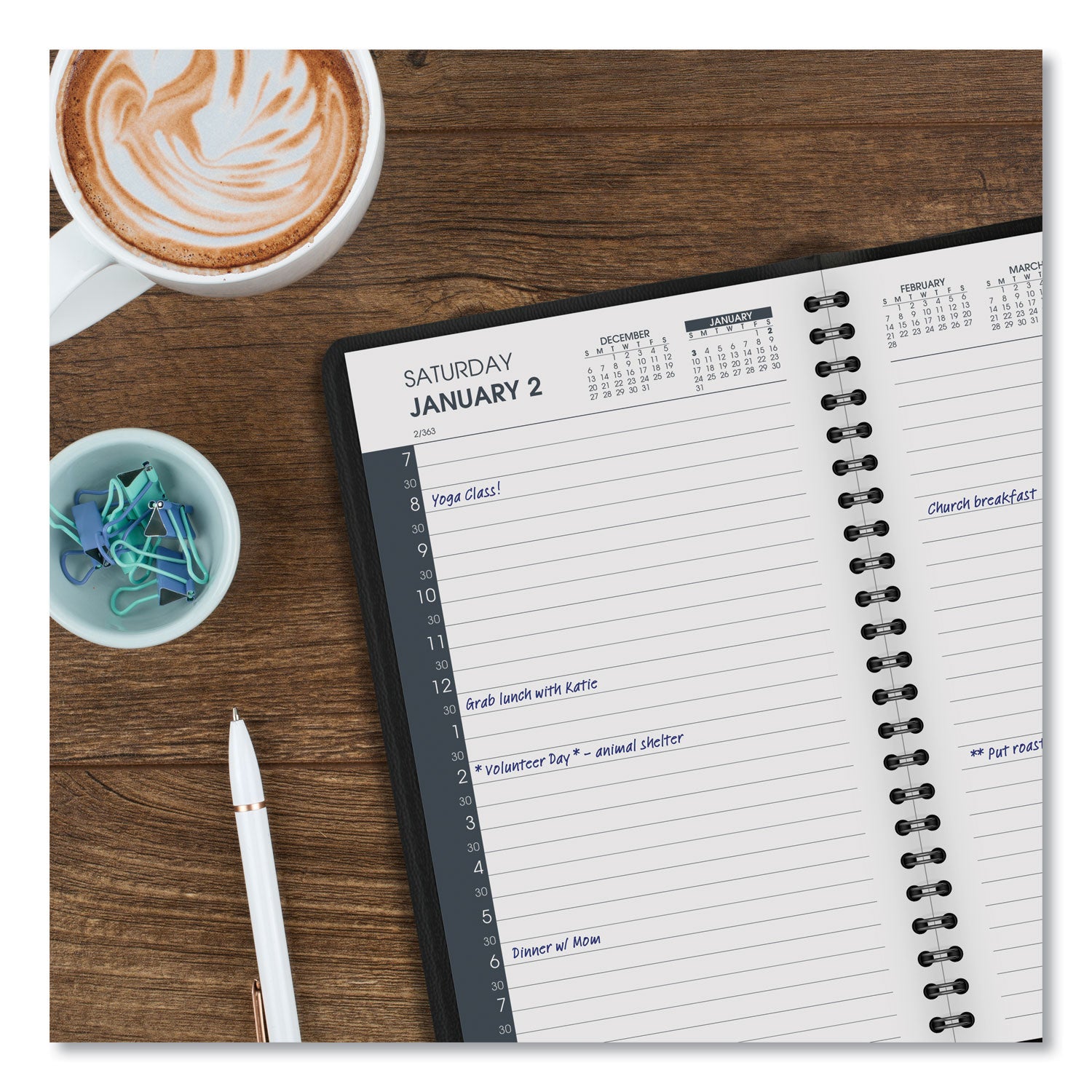 Daily Appointment Book with 30-Minute Appointments, 8 x 5, Black Cover, 12-Month (Jan to Dec): 2024 - 