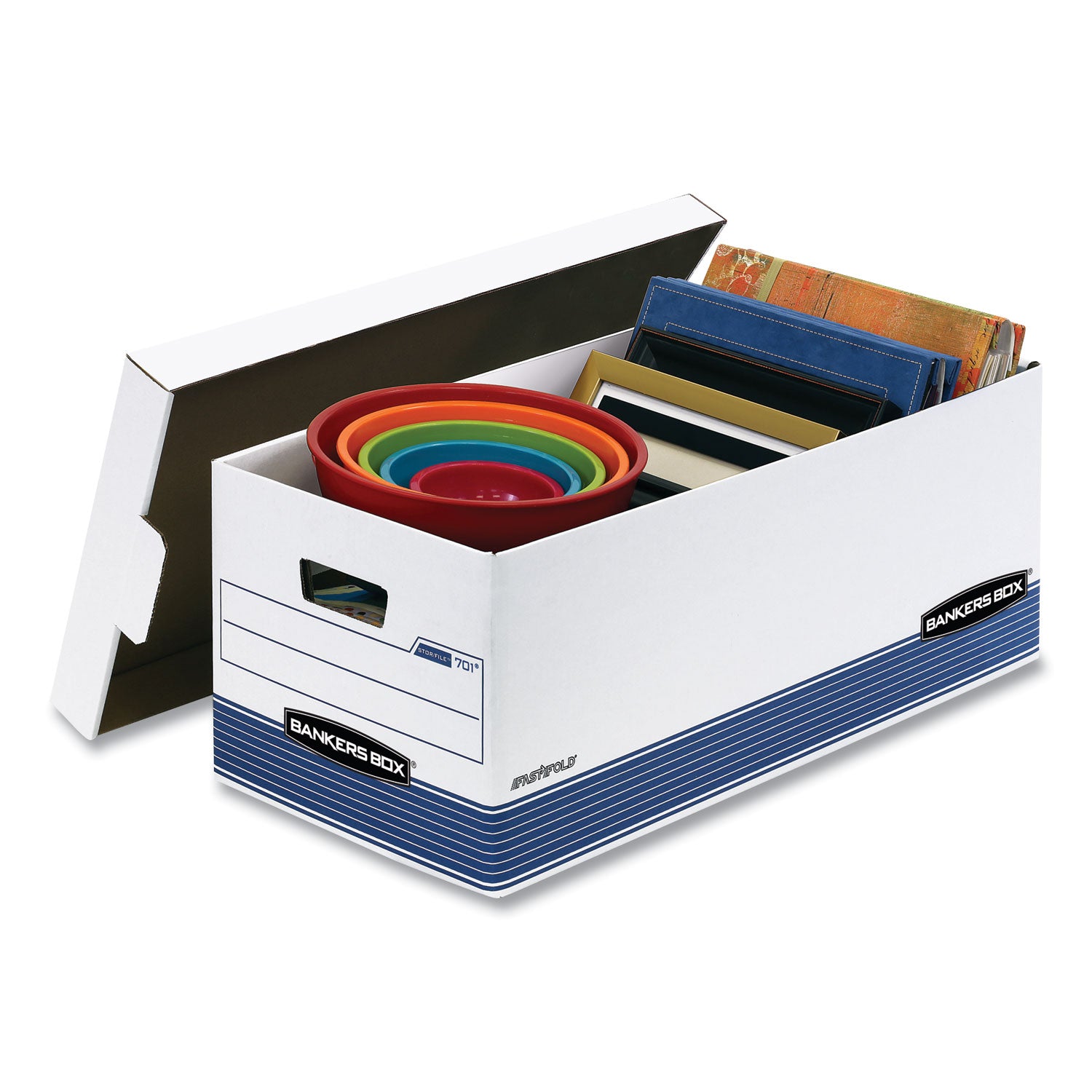 STOR/FILE Medium-Duty Storage Boxes, Letter Files, 12.88" x 25.38" x 10.25", White/Blue, 12/Carton - 