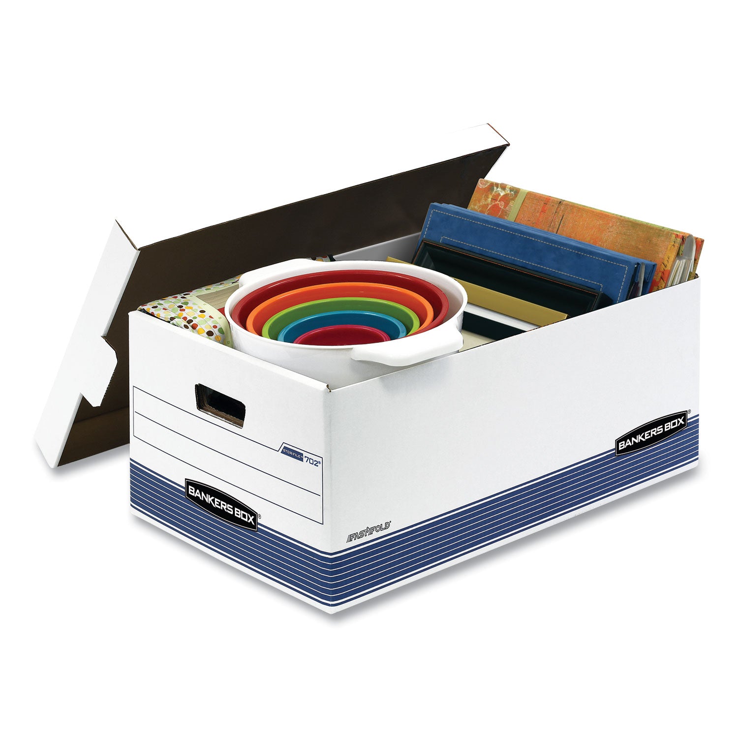 STOR/FILE Medium-Duty Storage Boxes, Legal Files, 15.88" x 25.38" x 10.25", White/Blue, 12/Carton - 