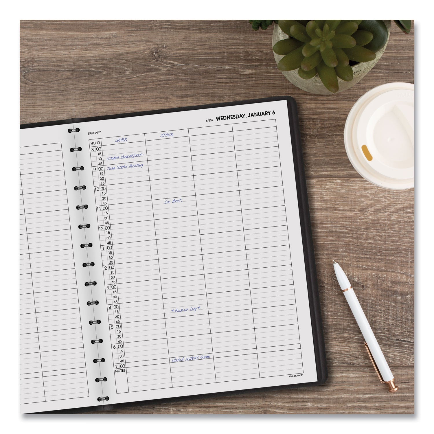 Four-Person Group Daily Appointment Book, 11 x 8, Black Cover, 12-Month (Jan to Dec): 2024 - 