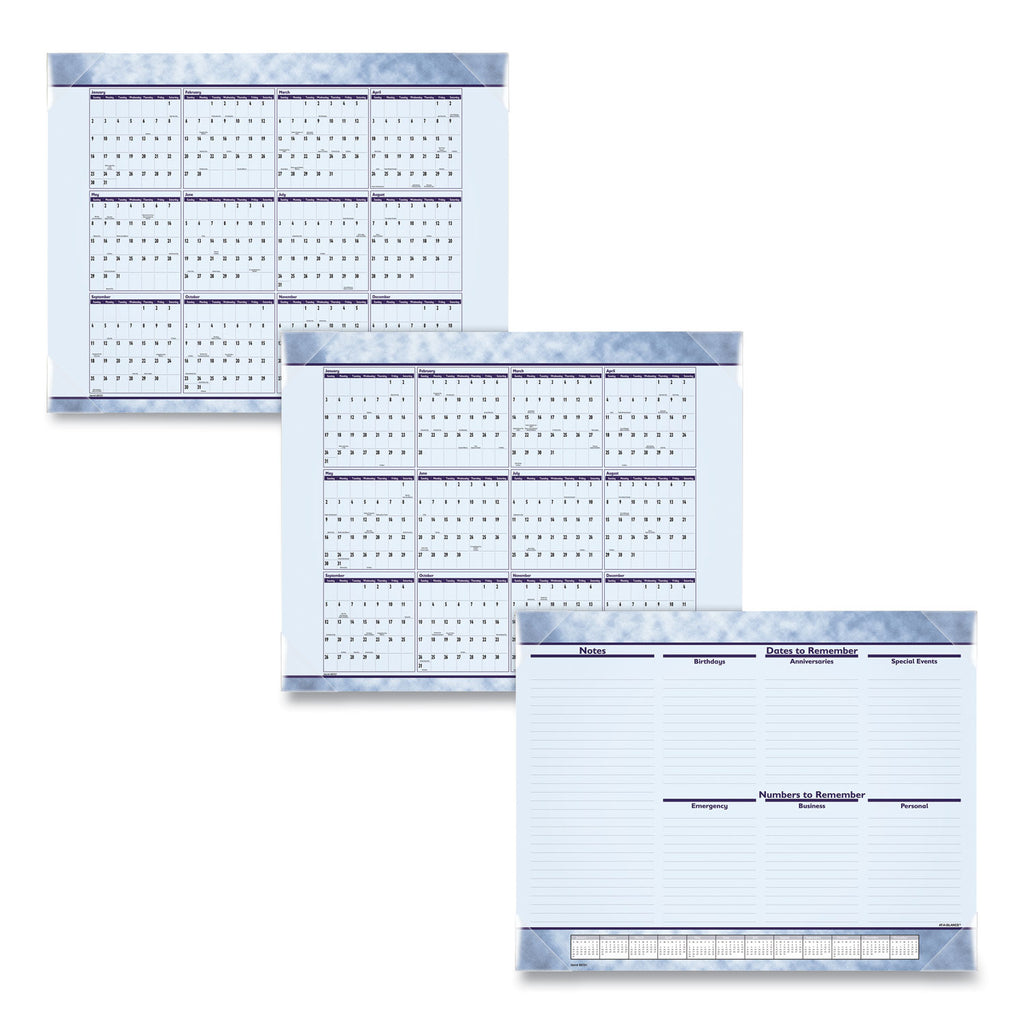 Slate Blue Desk Pad, 22 x 17, Blue Sheets, Clear Corners, 12-Month (Jan to Dec): 2024