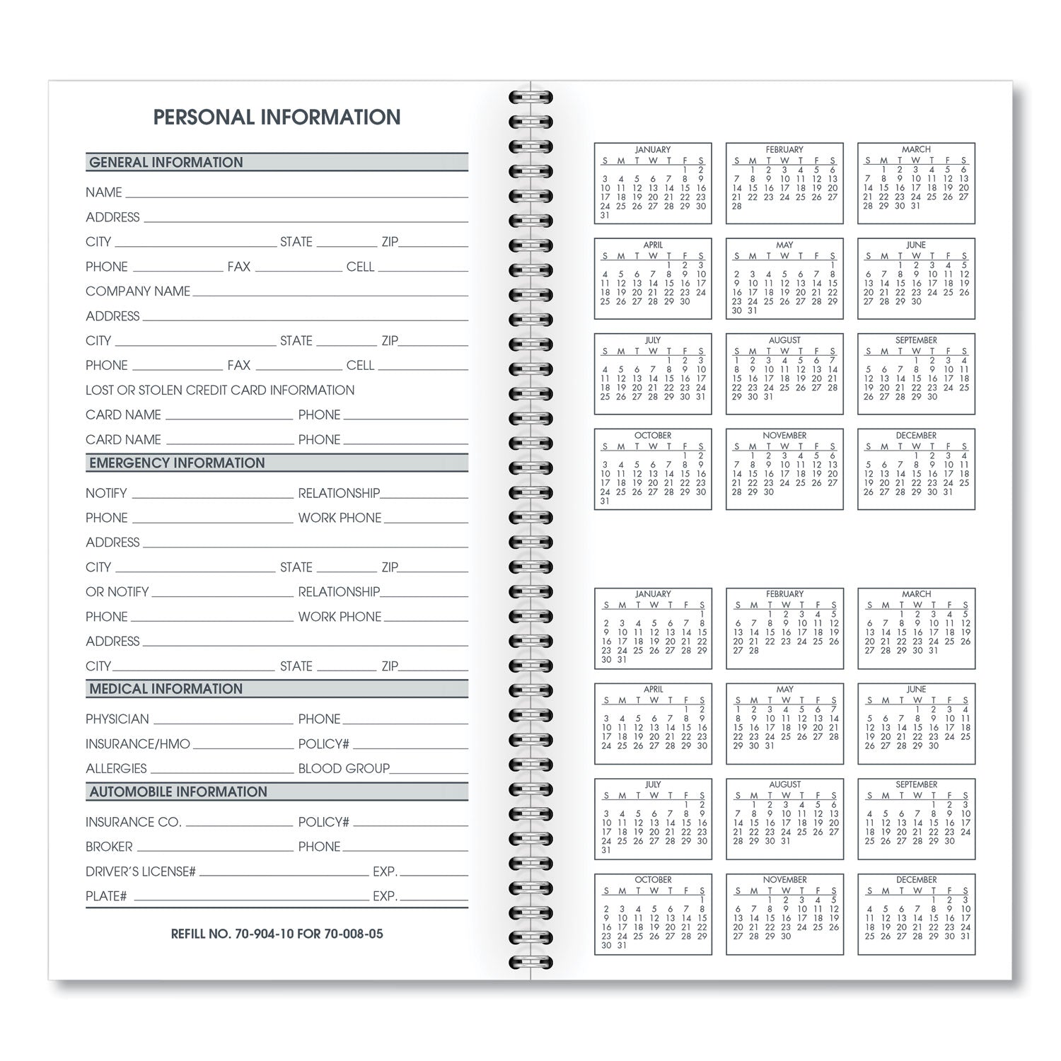 Weekly Appointment Book Refill Hourly Ruled, 6.25 x 3.25, White Sheets, 12-Month (Jan to Dec): 2024 - 