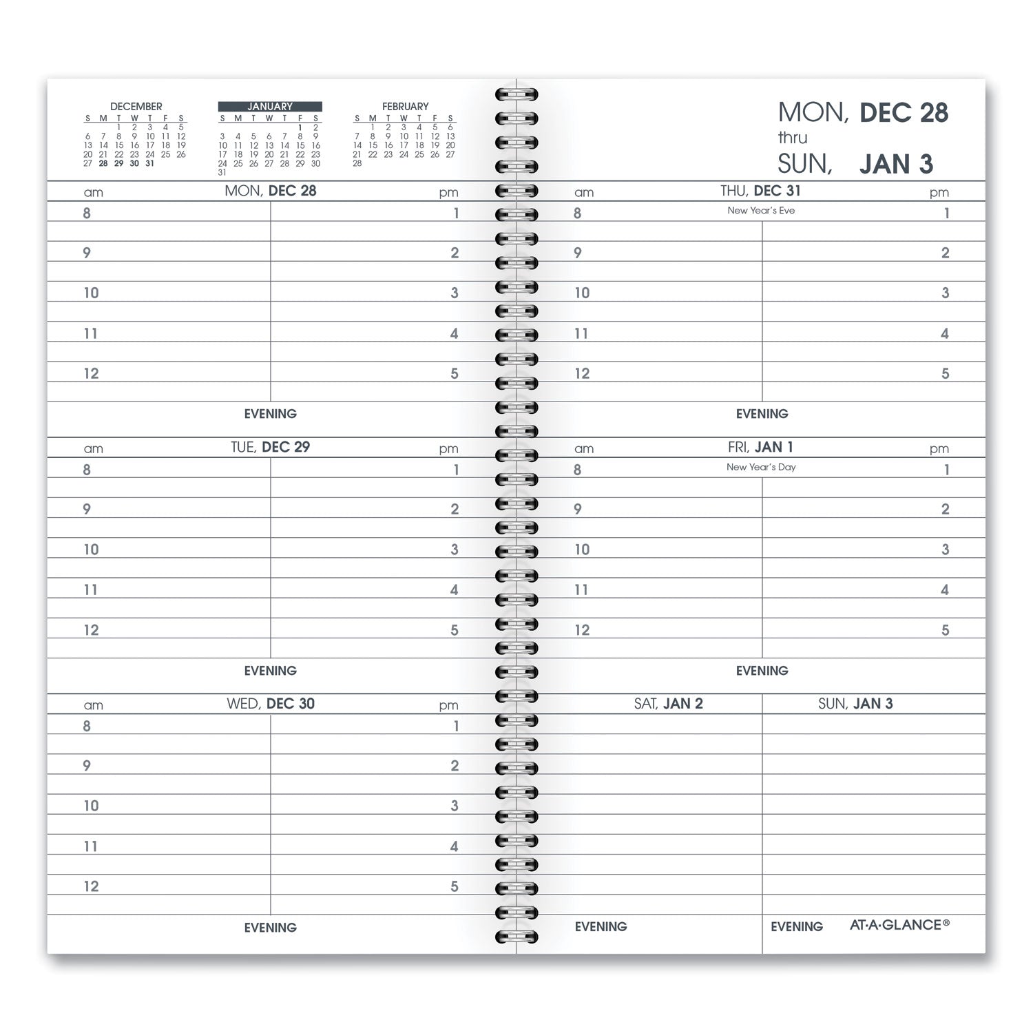 Weekly Appointment Book Refill Hourly Ruled, 6.25 x 3.25, White Sheets, 12-Month (Jan to Dec): 2024 - 