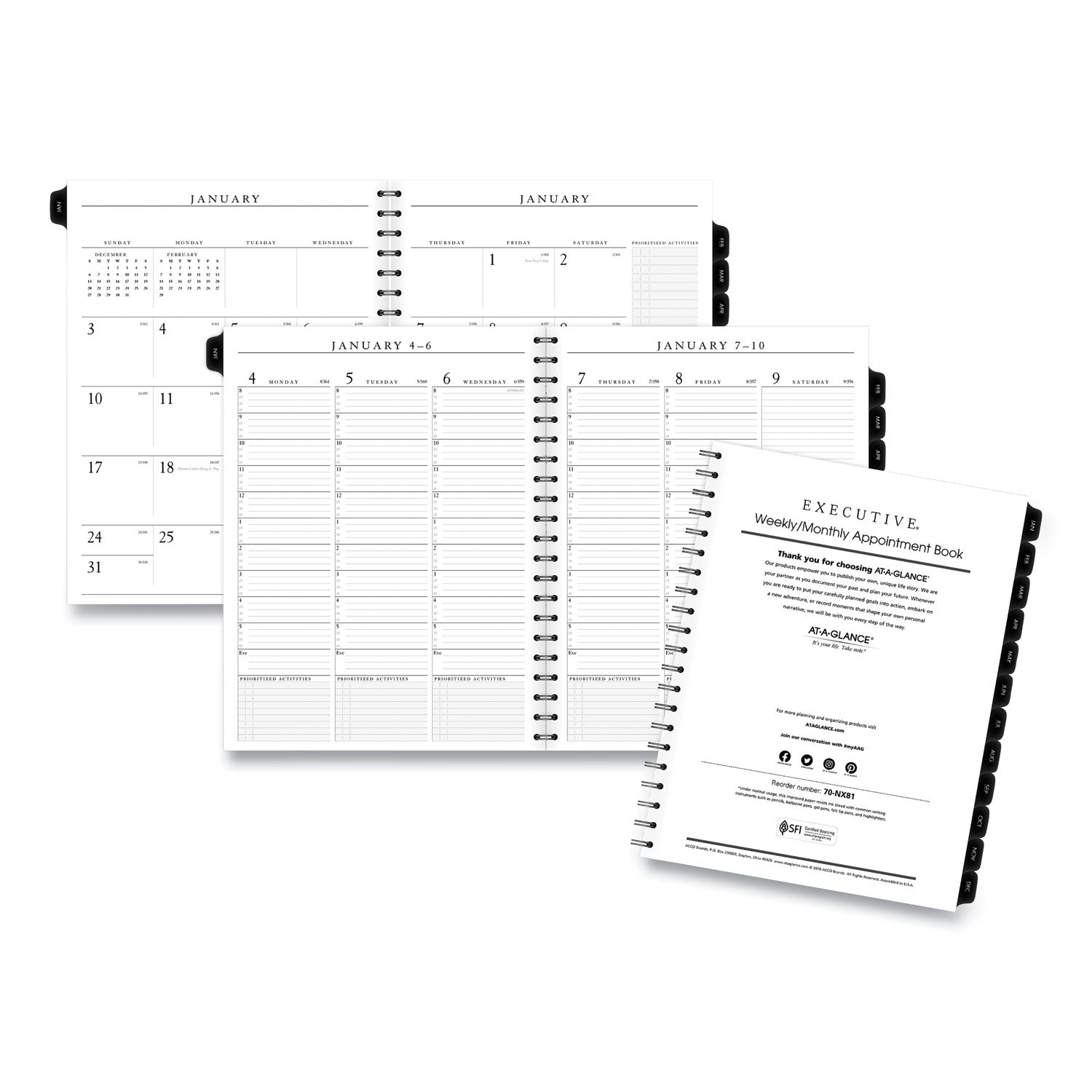 Executive Weekly/Monthly Planner Refill with 15-Minute Appointments, 11 x 8.25, White Sheets, 12-Month (Jan to Dec): 2024 - 