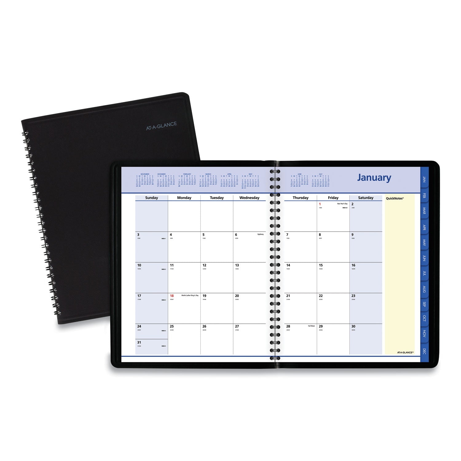 QuickNotes Monthly Planner, 8.75 x 7, Black Cover, 12-Month (Jan to Dec): 2024 - 