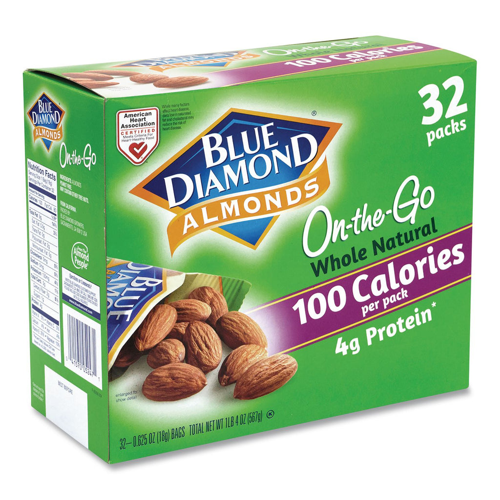 Whole Natural Almonds On-the-Go, 0.63 oz Pouch, 32 Pouches/Carton, Ships in 1-3 Business Days