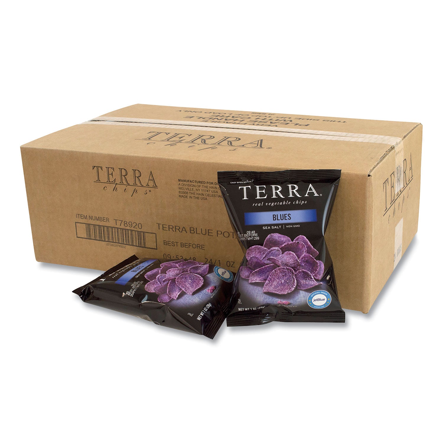 Real Vegetable Chips Blue, Blues Sea Salt, 1 oz Bag, 24 Bags/Box, Ships in 1-3 Business Days