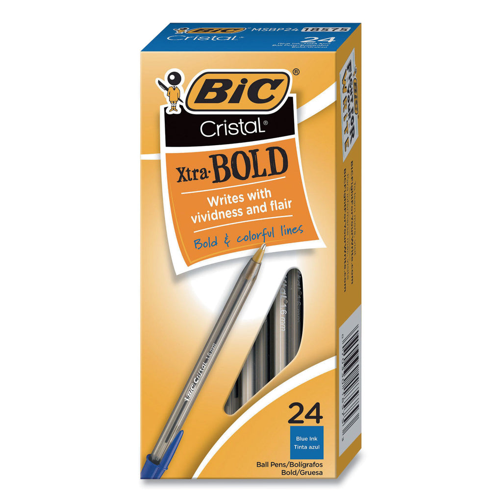 Cristal Xtra Bold Ballpoint Pen, Stick, Bold 1.6 mm, Blue Ink, Clear Barrel, 24/Pack