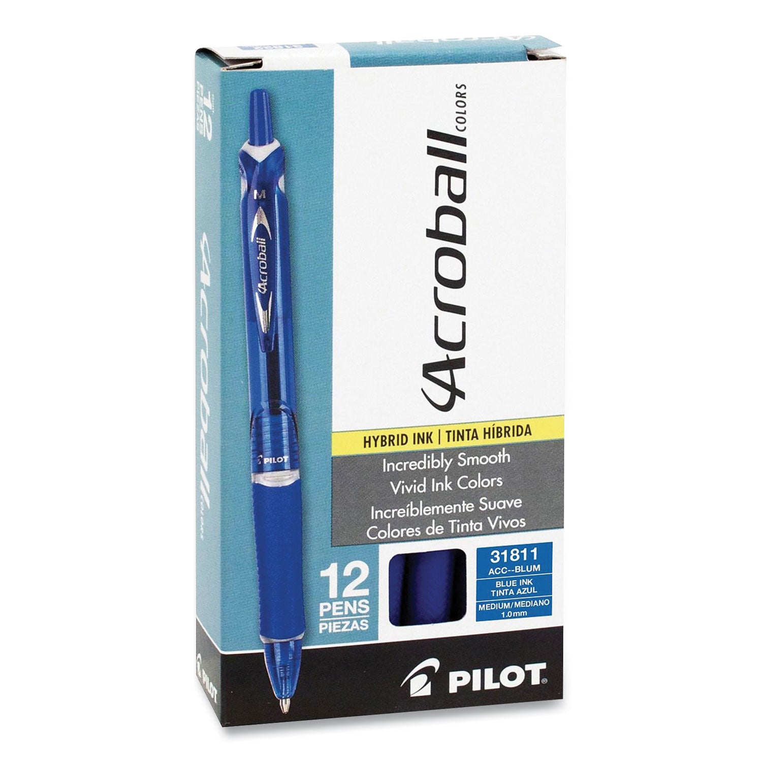 Acroball Colors Advanced Ink Hybrid Gel Pen, Retractable, Medium 1 mm, Blue Ink, Translucent Blue/Blue Barrel, Dozen - 