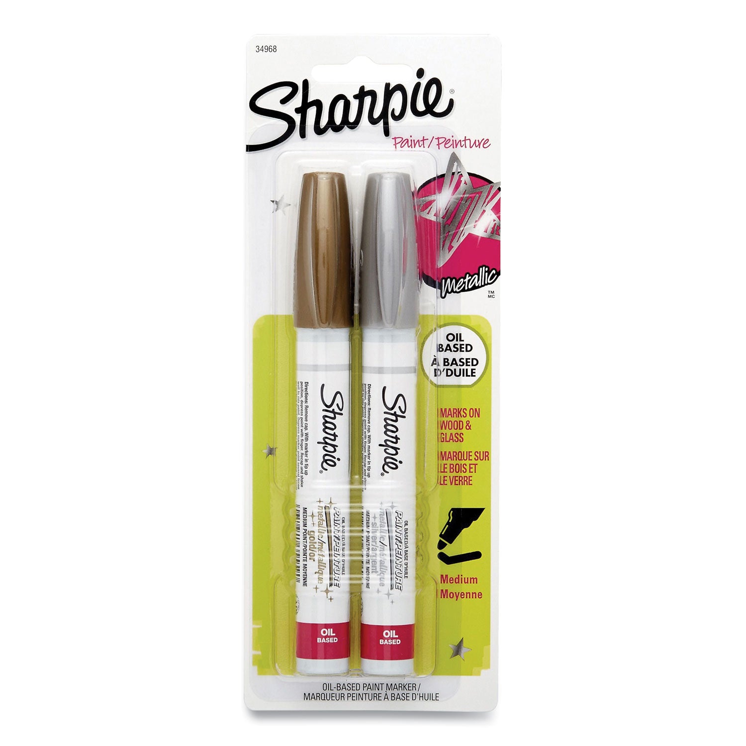 Permanent Paint Marker, Medium Bullet Tip, Assorted Metallic Colors, 2/Pack