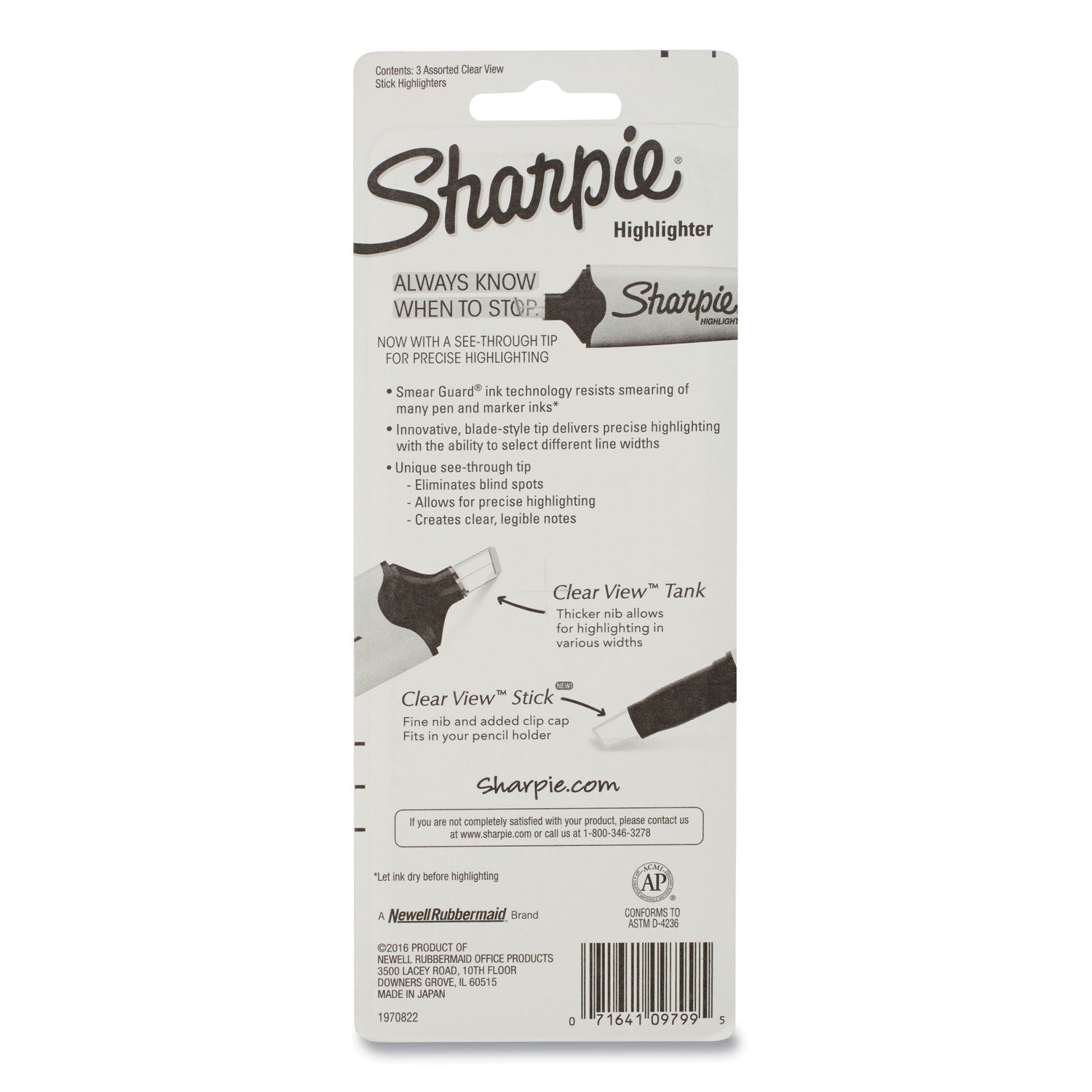 Clearview Pen-Style Highlighter, Assorted Ink Colors, Chisel Tip, Assorted Barrel Colors, 3/Pack