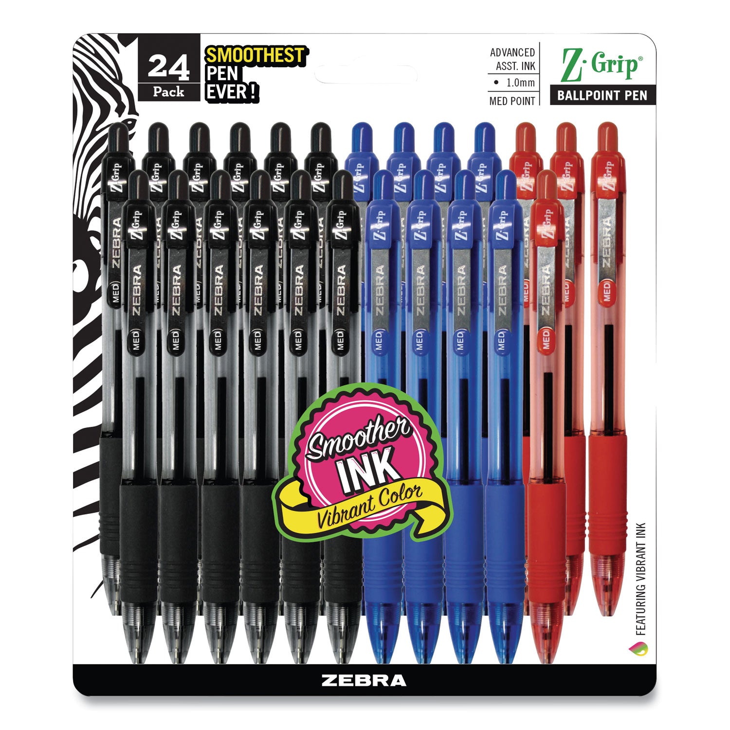 z-grip-ballpoint-pen-retractable-medium-1-mm-assorted-ink-and-barrel-colors-24-pack_zeb12224 - 1