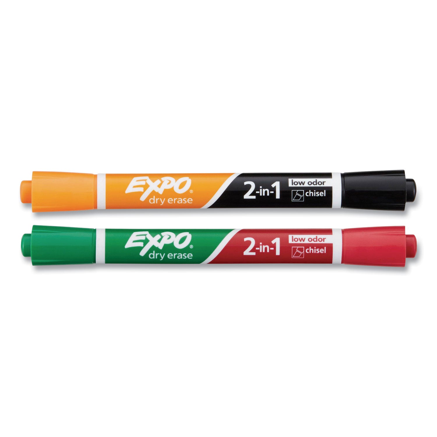 2-in-1 Dry Erase Markers, Medium Chisel Tip, Assorted Colors, 2/Pack - 