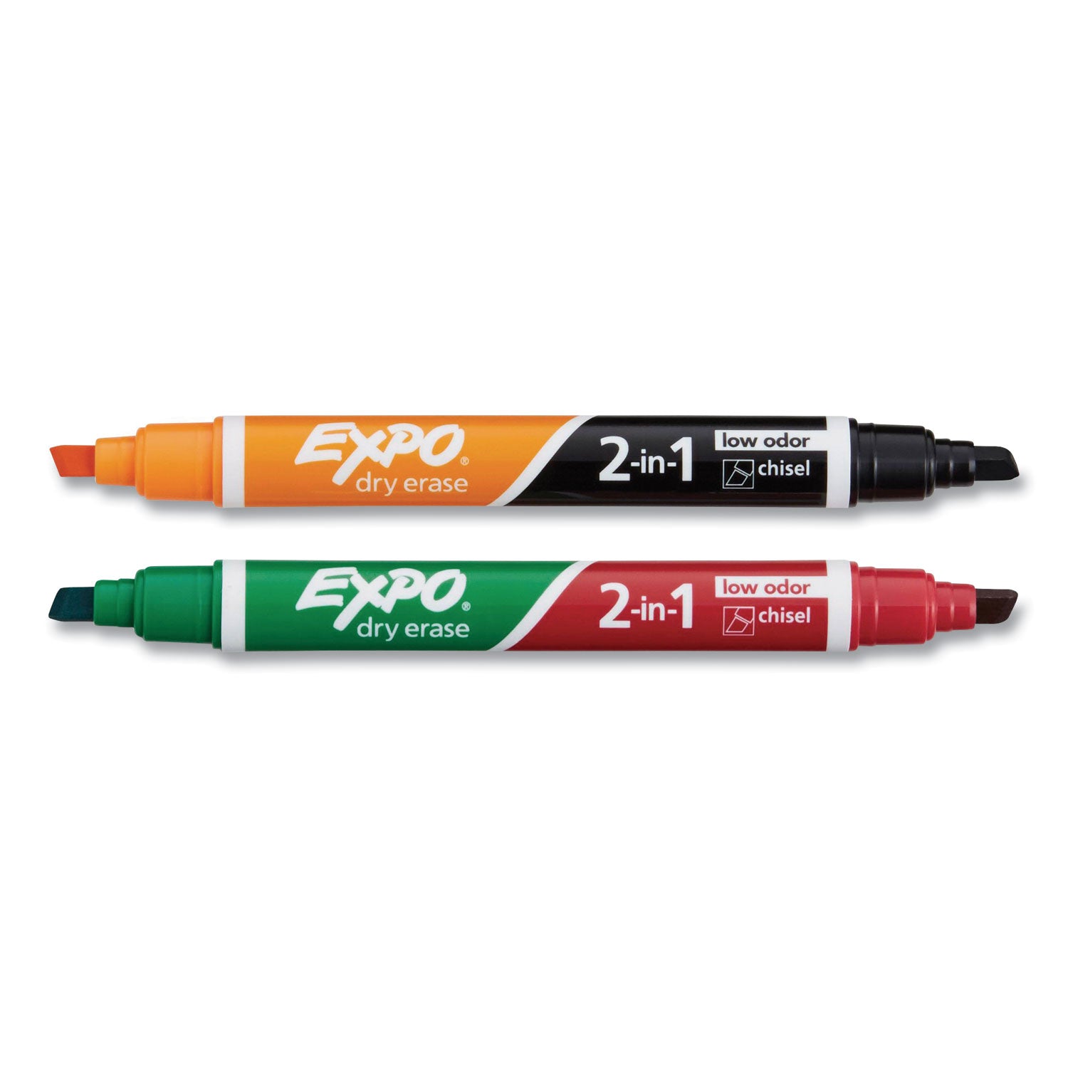 2-in-1 Dry Erase Markers, Medium Chisel Tip, Assorted Colors, 2/Pack - 