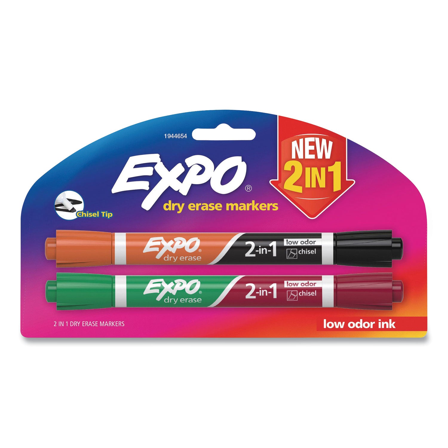 2-in-1 Dry Erase Markers, Medium Chisel Tip, Assorted Colors, 2/Pack