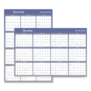 Vertical/Horizontal Erasable Quarterly/Monthly Wall Planner, 24 x 36, White/Blue Sheets, 12-Month (Jan to Dec): 2024