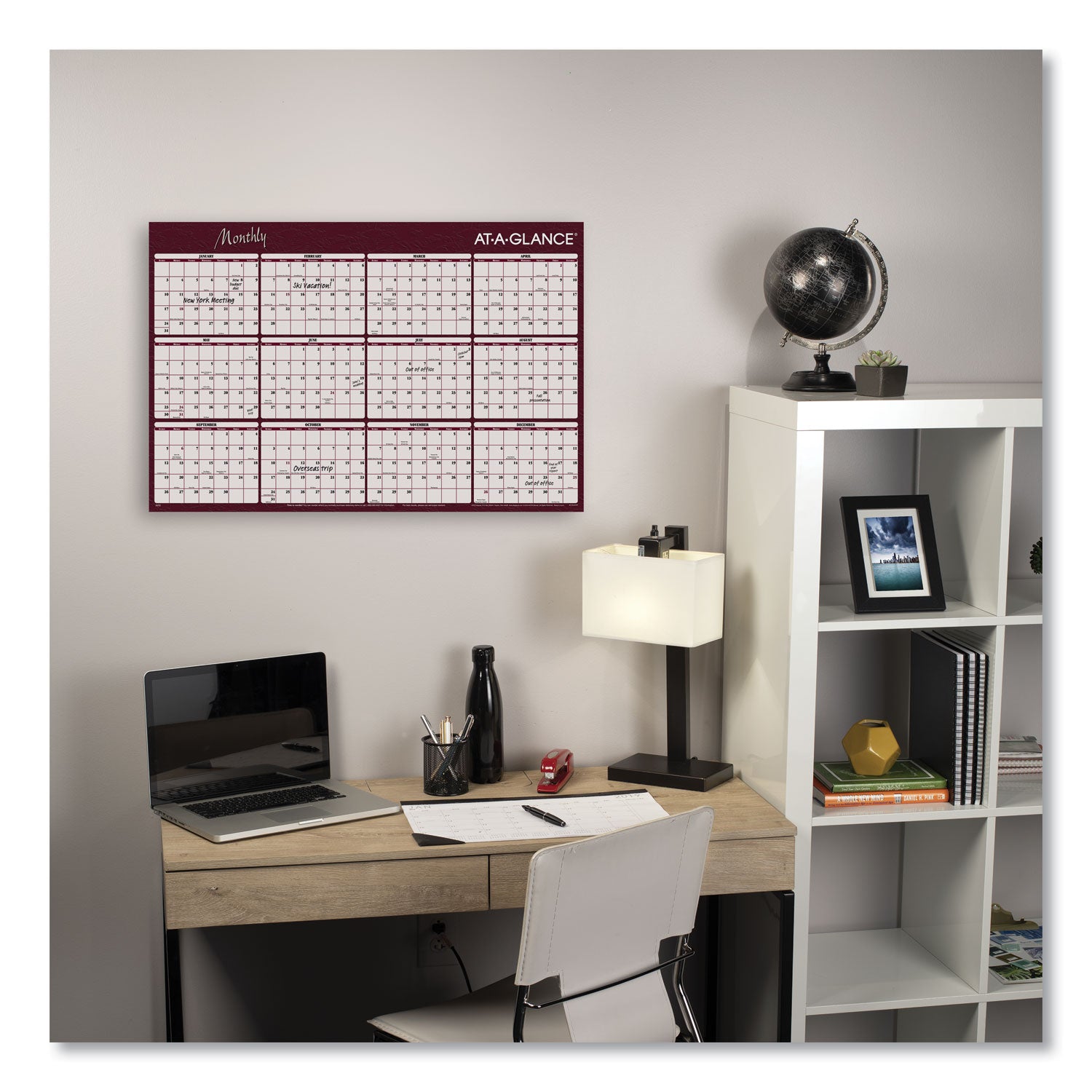 Reversible Horizontal Erasable Wall Planner, 48 x 32, Assorted Sheet Colors, 12-Month (Jan to Dec): 2024 - 