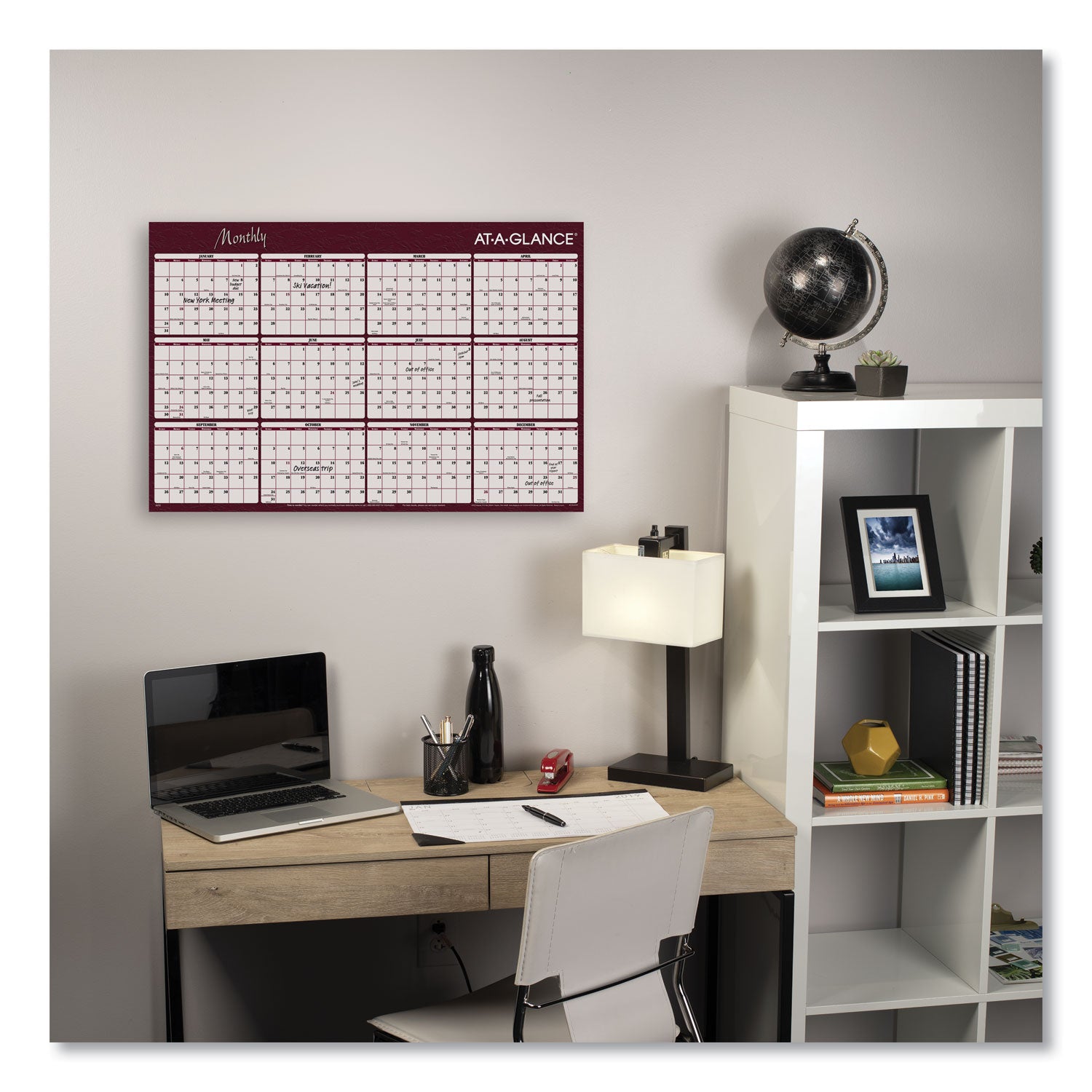Reversible Horizontal Erasable Wall Planner, 48 x 32, Assorted Sheet Colors, 12-Month (Jan to Dec): 2024