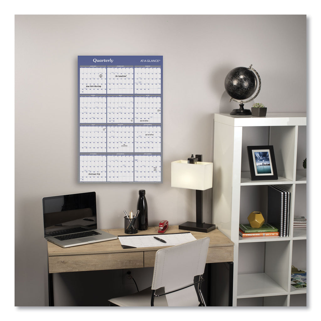 Vertical/Horizontal Erasable Quarterly/Monthly Wall Planner, 24 x 36, White/Blue Sheets, 12-Month (Jan to Dec): 2024
