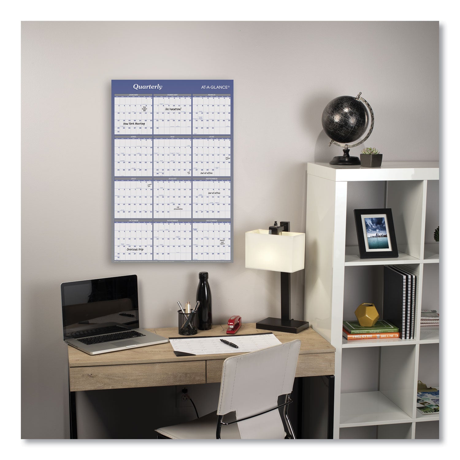 Vertical/Horizontal Erasable Quarterly/Monthly Wall Planner, 24 x 36, White/Blue Sheets, 12-Month (Jan to Dec): 2024