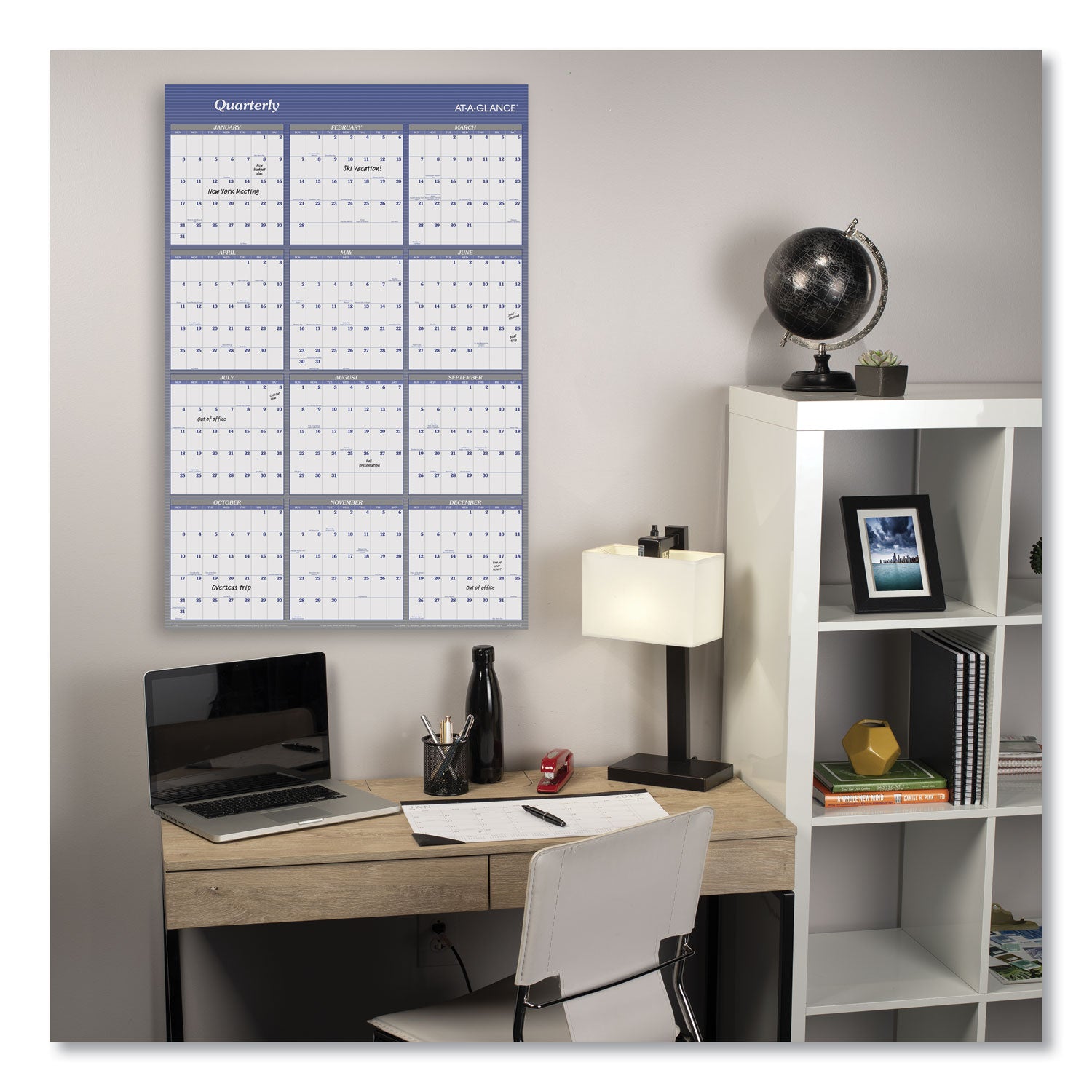 At-A-Glance Vertical Horizontal Reversible Erasable Wall Calendar - Extra Large Size - Yearly - 12 Month - January 2024 - December 2024 - 48" x 32" White Sheet - Blue - Laminate - Erasable, Reversible, Write on/Wipe off, Unruled Daily Block - 1 Pack