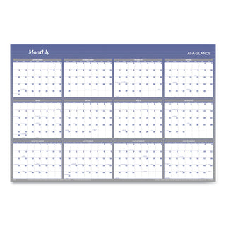 At-A-Glance Vertical Horizontal Reversible Erasable Wall Calendar - Extra Large Size - Yearly - 12 Month - January 2024 - December 2024 - 48" x 32" White Sheet - Blue - Laminate - Erasable, Reversible, Write on/Wipe off, Unruled Daily Block - 1 Pack