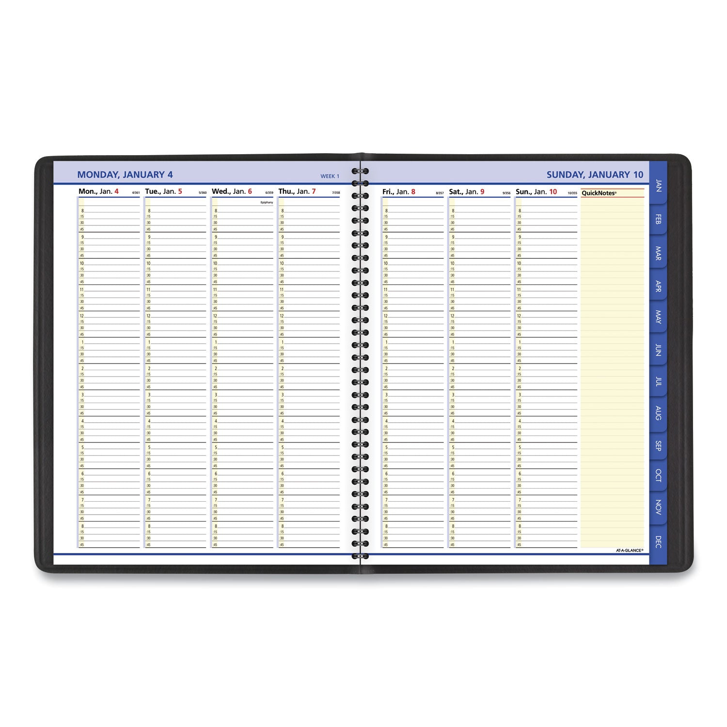 At-A-Glance QuickNotes Appointment Book Planner - Large Size - Julian Dates - Weekly, Monthly - 12 Month - January 2024 - December 2024 - 8:00 AM to 8:45 PM - Quarter-hourly, 8:00 AM to 8:45 PM - Monday - Sunday - 1 Week, 1 Month Double Page Layout - - 3