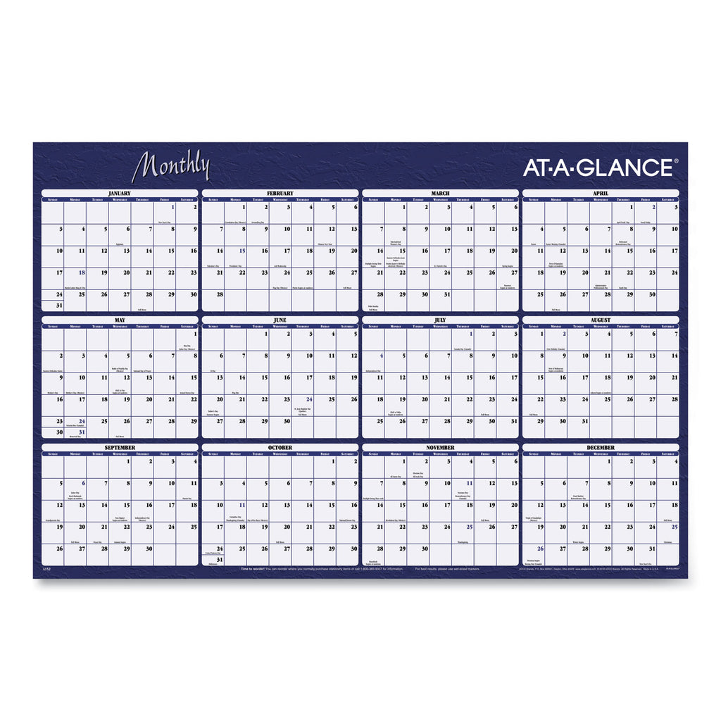 Reversible Horizontal Erasable Wall Planner, 48 x 32, Assorted Sheet Colors, 12-Month (Jan to Dec): 2024