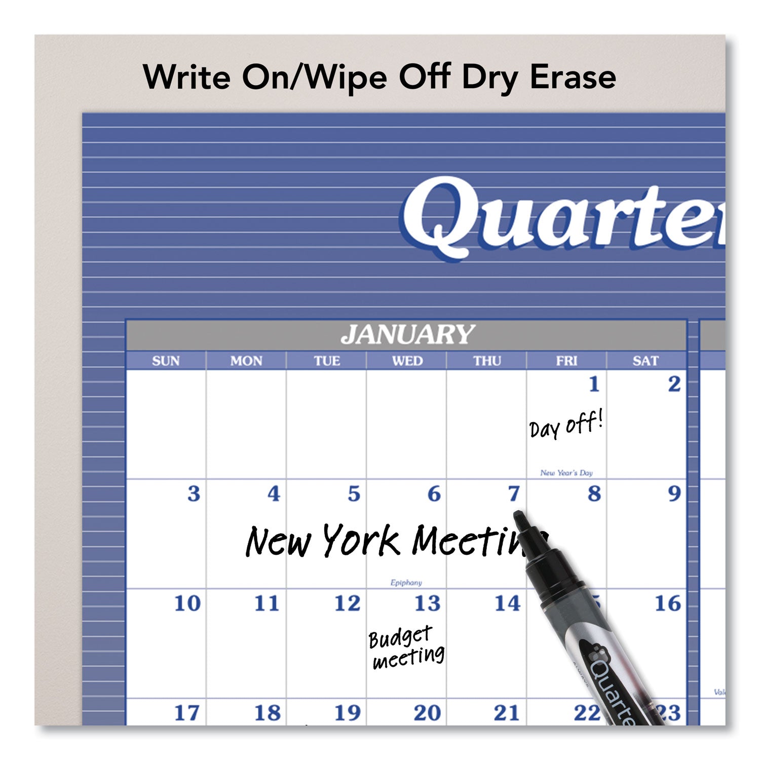 Vertical/Horizontal Erasable Quarterly/Monthly Wall Planner, 24 x 36, White/Blue Sheets, 12-Month (Jan to Dec): 2024