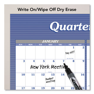 Vertical/Horizontal Erasable Quarterly/Monthly Wall Planner, 24 x 36, White/Blue Sheets, 12-Month (Jan to Dec): 2024